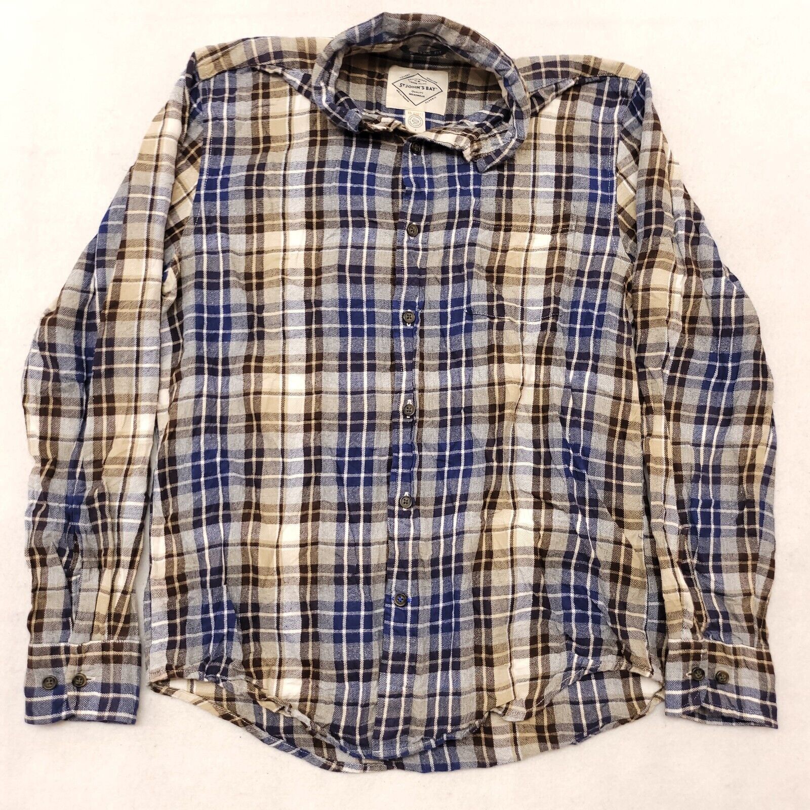 St. Johns Bay St Johns Bay Madras Flannel Shirt Mens Size S White Blue Size US S / EU 44-46 / 1 - 2 Thumbnail