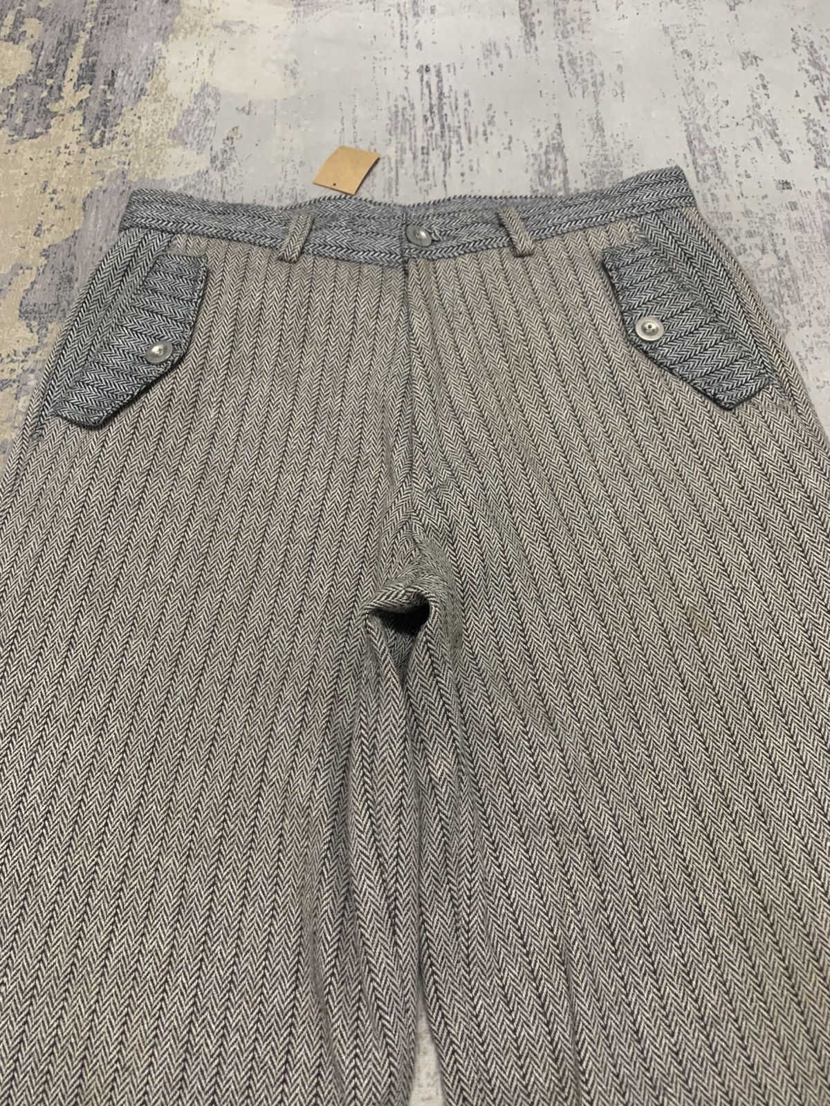 Japanese Brand Vintage 70s Striped Wide-Leg Wool Trousers Flap Pockets Size US 32 / EU 48 - 2 Thumbnail