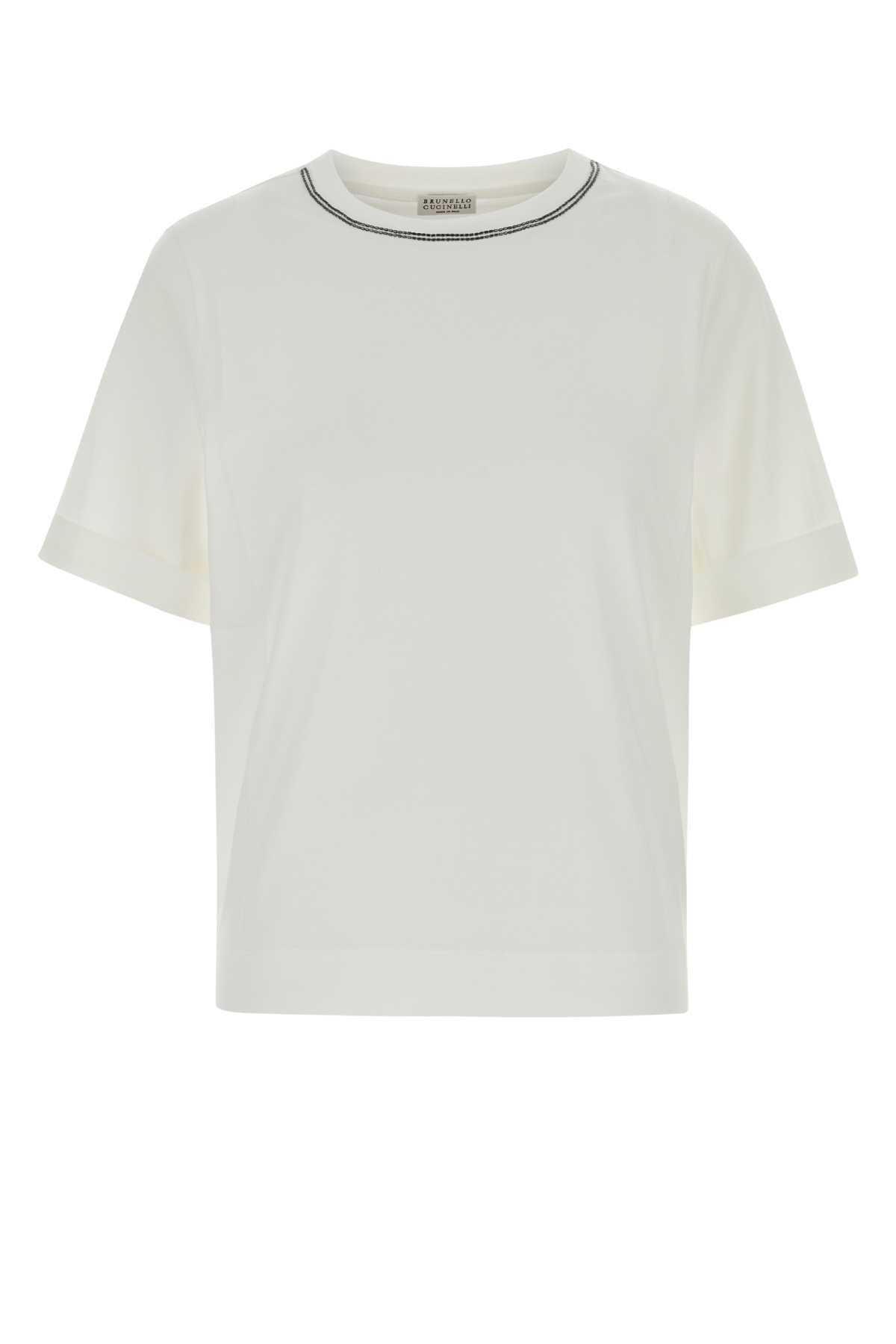 Brunello Cucinelli White Cotton T-Shirt Size L / US 10 / IT 46 - 1 Thumbnail