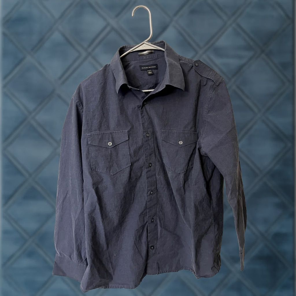 Banana Republic Banana Republic Mens Large Blue Solid Cotton Stretch Military Casual Button-Up Shirt Size US L / EU 52-54 / 3 - 1 Thumbnail