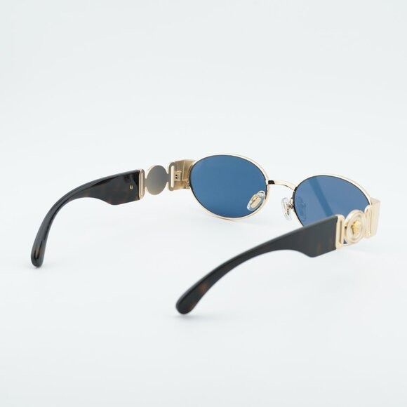 Versace Versace VE2299 100280 Sunglasses Gold Oval Frame, Dark Blue Size ONE SIZE - 3 Thumbnail