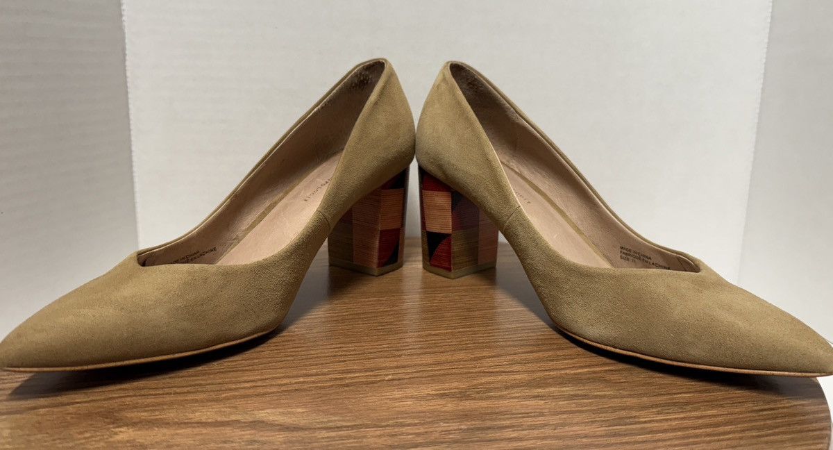 Anthropologie Anthropologie Suede Camel Pointed Checkerbox Wood Block Heel Size US 11 / IT 41 - 9 Thumbnail