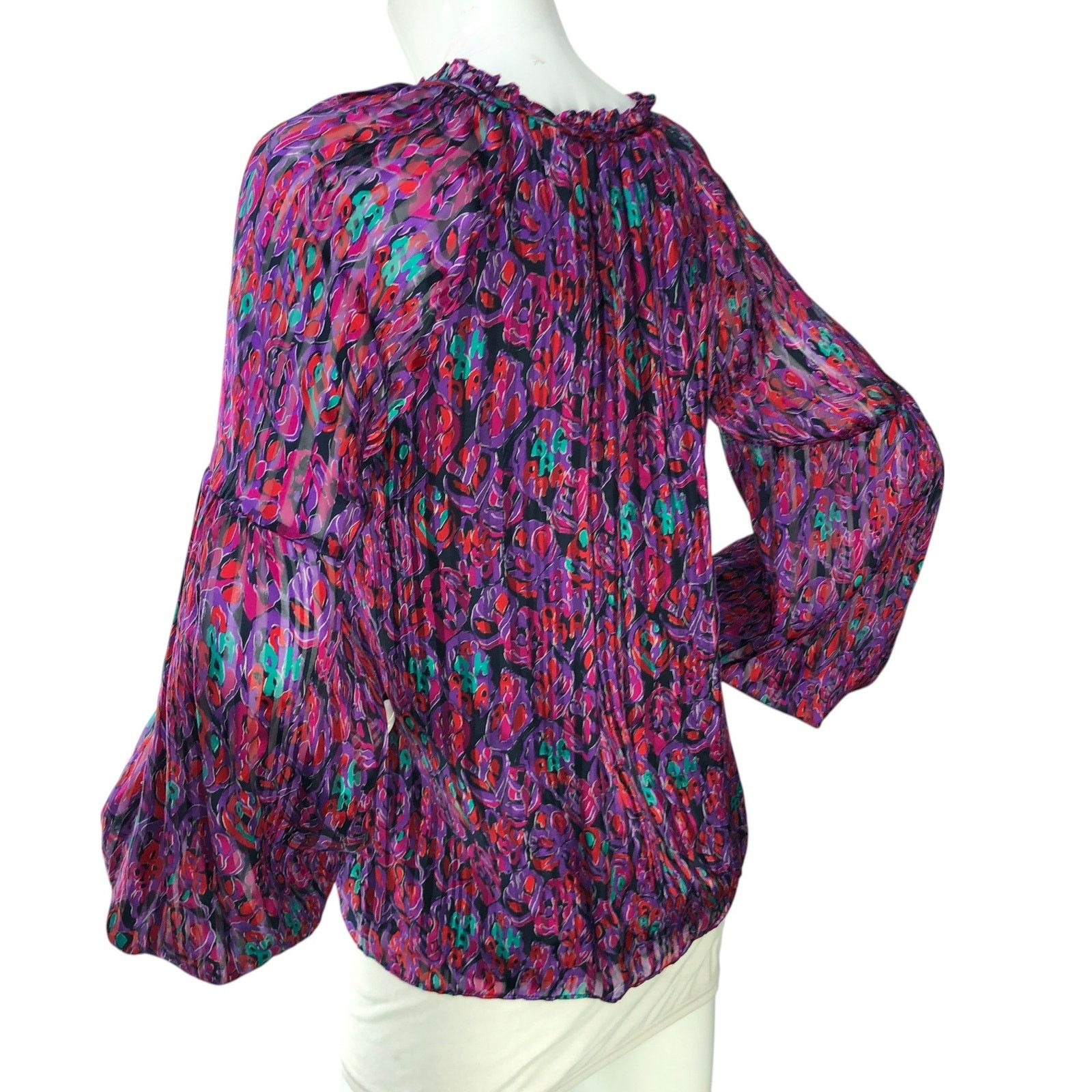 Ramy Brook Ramy Brook Sz S Top Luanne Leaf Stripe Print Ruffled Keyhole Size S / US 4 / IT 40 - 6 Thumbnail