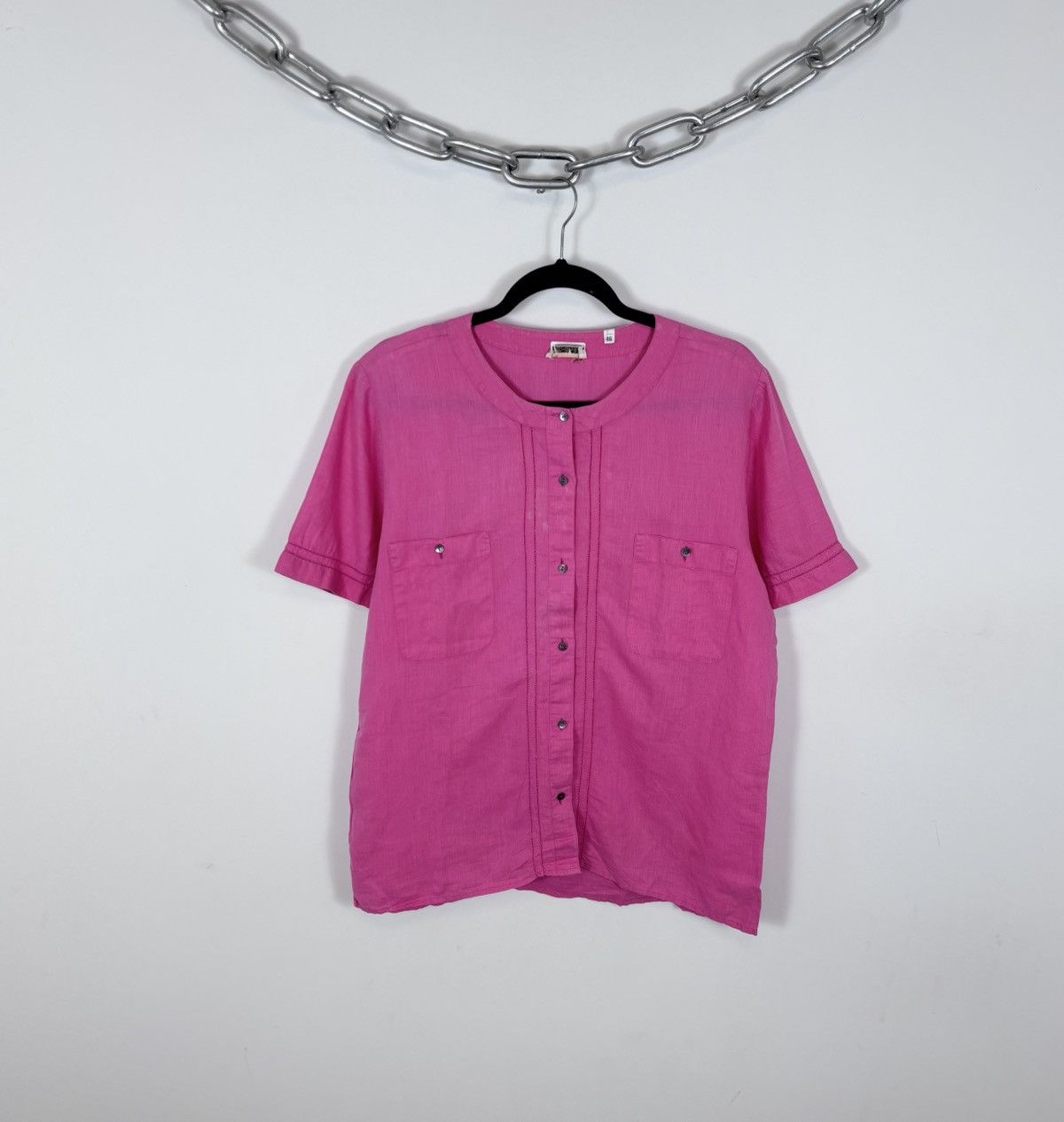Davide Cenci Davide Cenci Vintage Women’s Pink Linen Short Sleeve Shirt Size L / US 10 / IT 46 - 1 Thumbnail