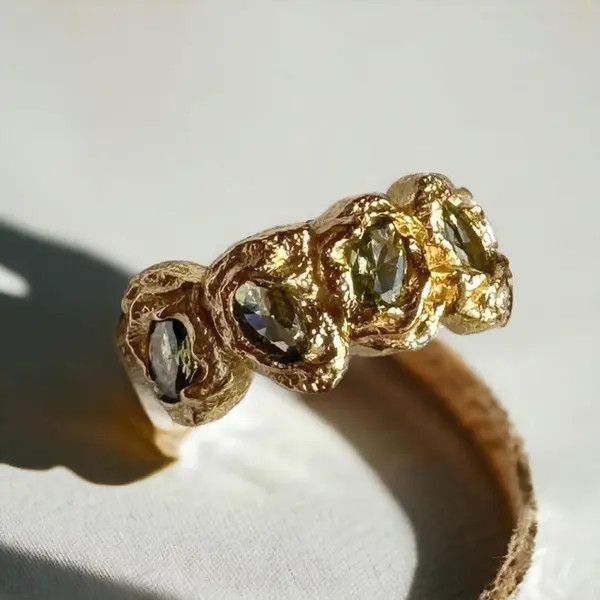 Jewelry Irregular chunky liquid ring, Gold nugget molten metal ring Size ONE SIZE - 5 Thumbnail