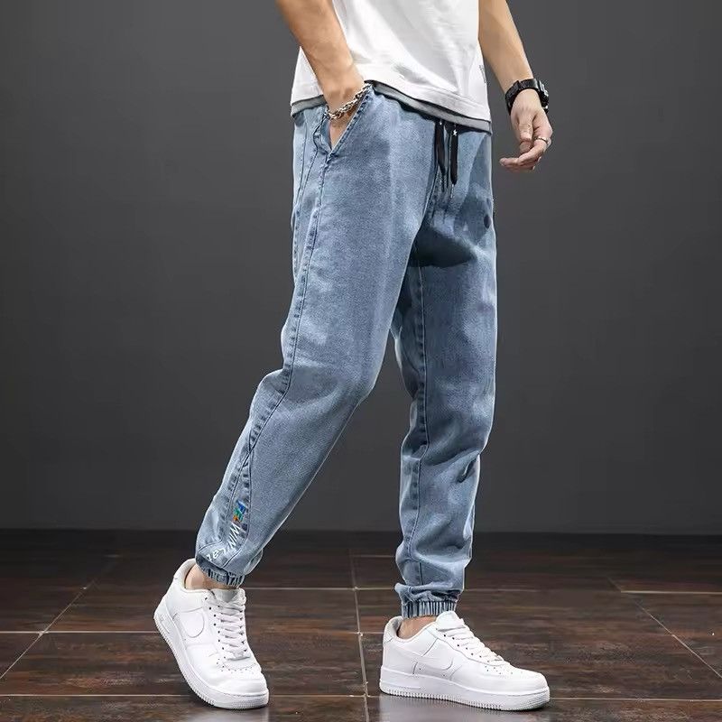 Japanese Brand Elastic Waist Blue Cargo Jeans Men Size US 31 - 4 Thumbnail
