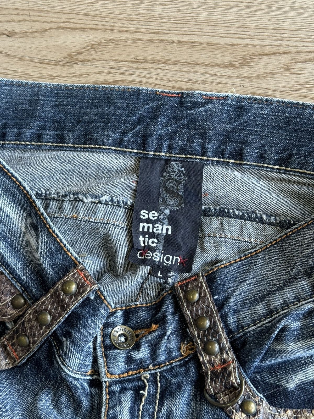 Japanese Brand XX Semantic Design Snake Skin Laces Riot Punk Flared Denim Size US 34 / EU 50 - 12 Thumbnail