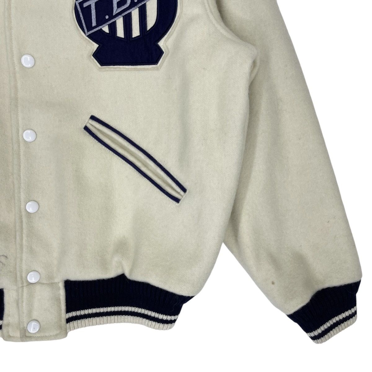 Vintage Vintage TBM Wool Varsity Jacket Cream Size US M / EU 48-50 / 2 - 6 Thumbnail