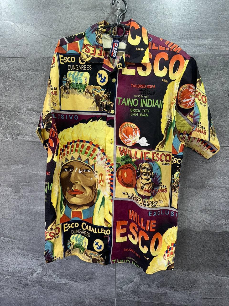 Vintage Willie Esco Shirt Men Yellow Brown Cowboys Indians AOP Size US M / EU 48-50 / 2 - 1 Thumbnail