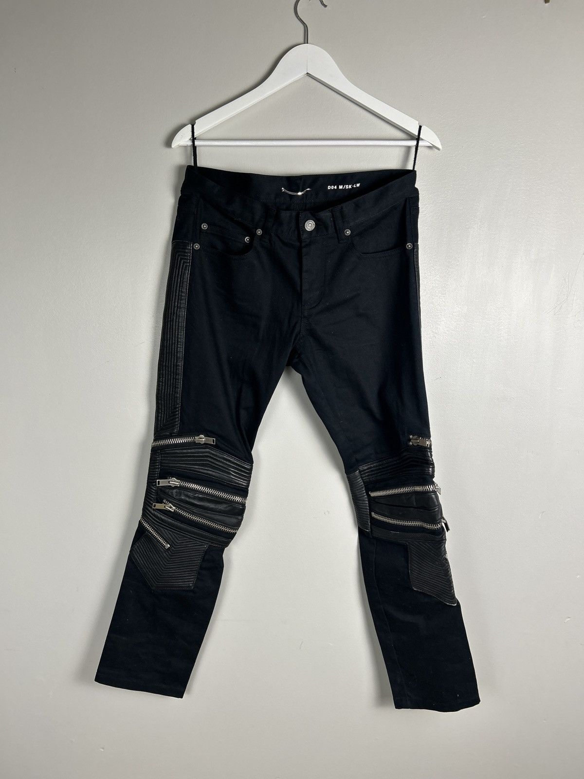 Saint Laurent Paris D04 Moto Zip Biker Denim Jeans with Leather