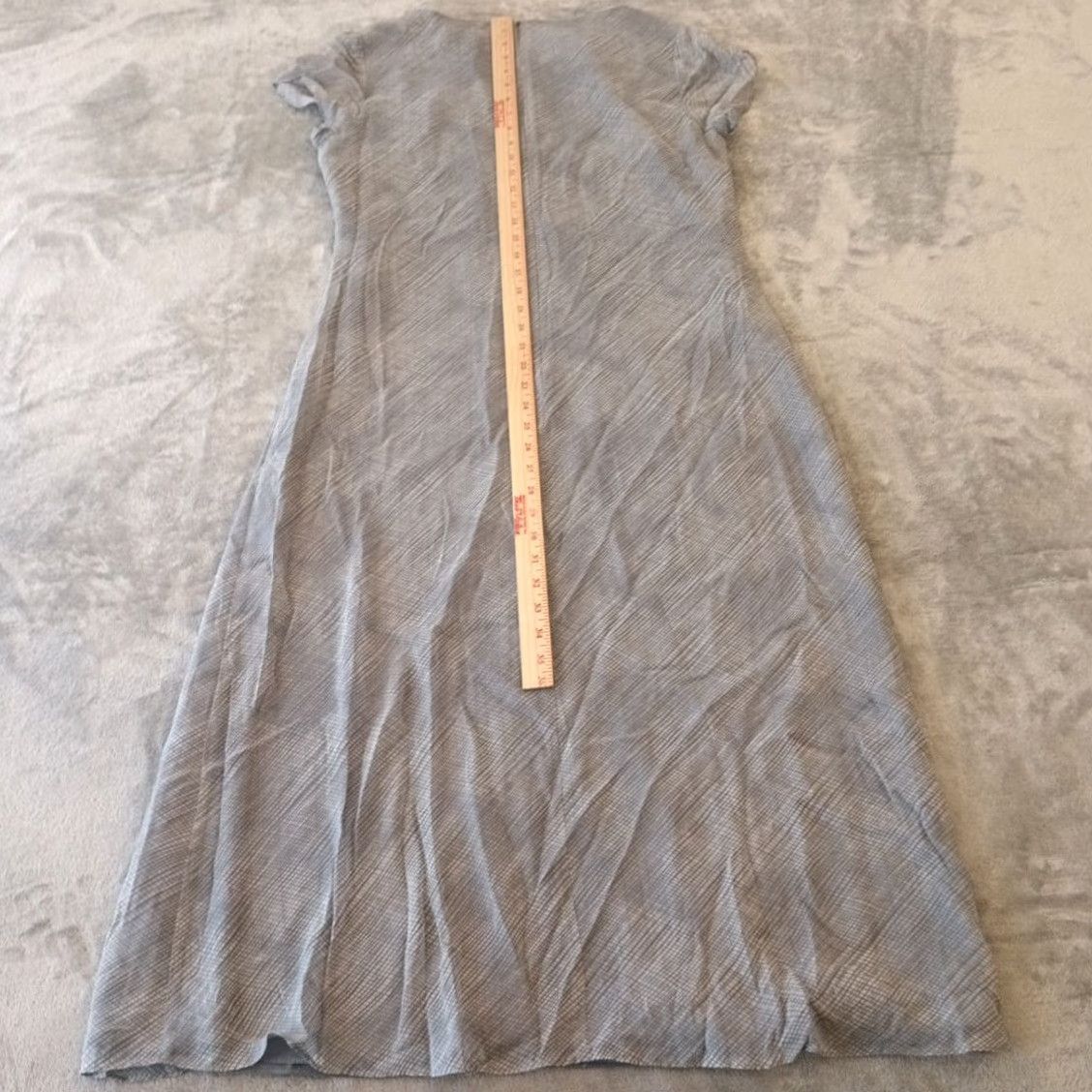 Vintage Chelsea Cambell Maxi Dress Long Gray Silk Lined 12 Geometric Short Sleeve Round Neck Zip Women Size 34" / US 12 / IT 48 - 5 Thumbnail