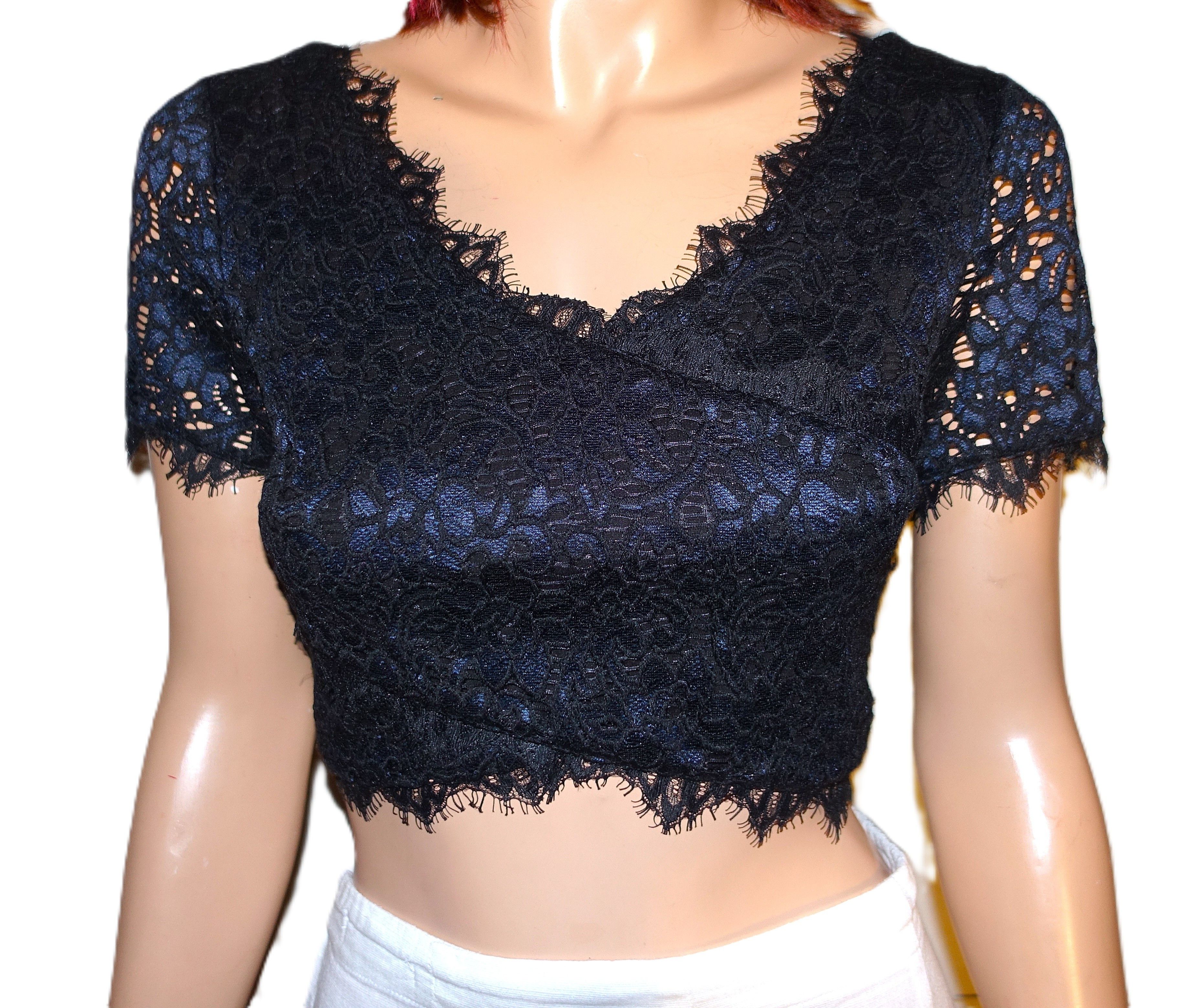 Bebe bebe Black Cropped Lace Blouse SP Size S / US 4 / IT 40 - 3 Thumbnail