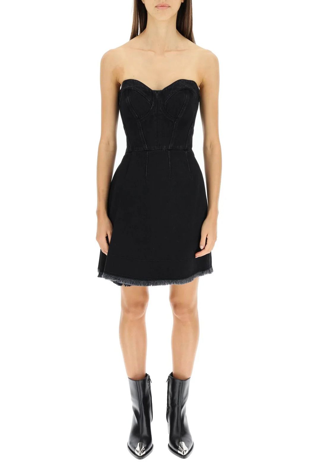 Alexander McQueen o1y0325 Denim Mini Dress in Black Size XS / US 0-2 / IT 36-38 - 2 Thumbnail