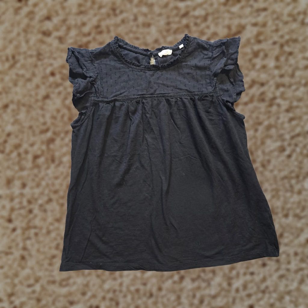 FatFace Fat Face Top Shirt Womens 12 Black Short Sleeve Ruffle High Neck Classic Casual Size XL / US 12-14 / IT 48-50 - 1 Thumbnail
