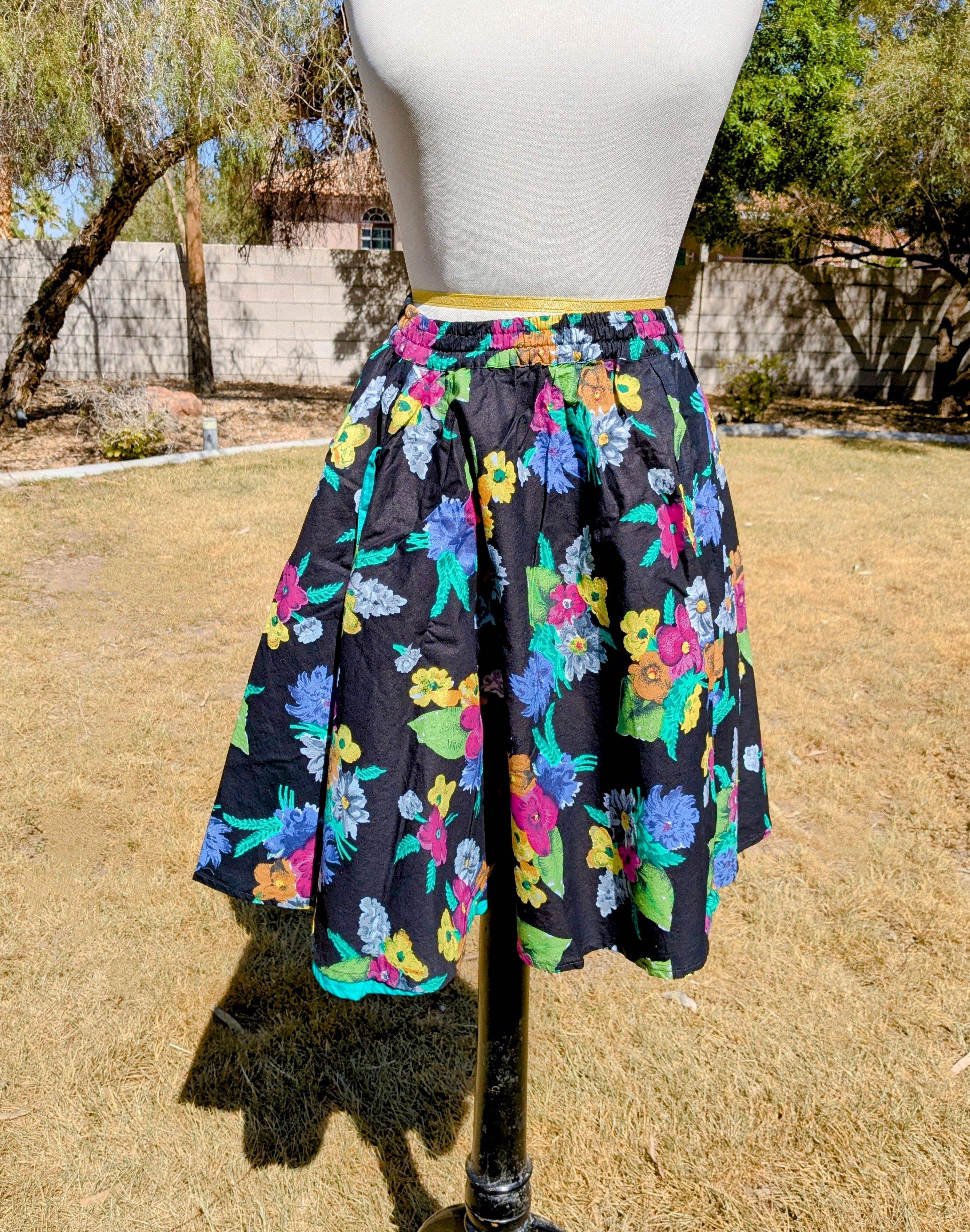 Designer Floral Elastic Waist VTG 1980's Little Sister Skirt Size 24" / US 00 / IT 34 - 2 Thumbnail