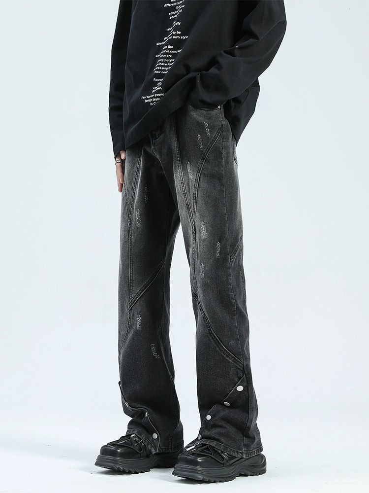 Japanese Brand Street black men's retro loose straight bootcut jeans Size US 32 / EU 48 - 2 Thumbnail