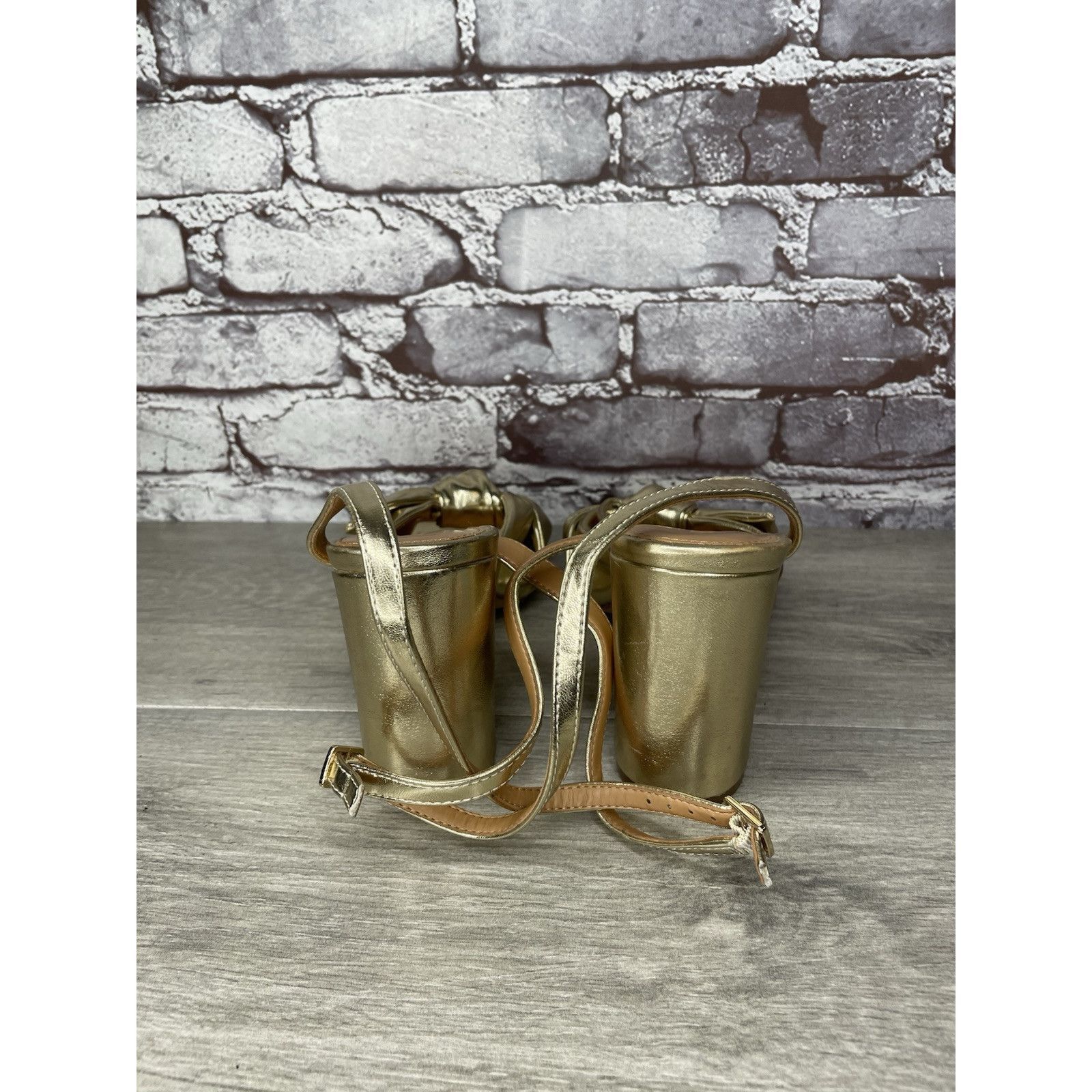 J.Crew J. Crew Gold Leather Knotted Heeled Ankle Strap Sandals Wome Size US 10.5 / IT 40.5 - 4 Thumbnail