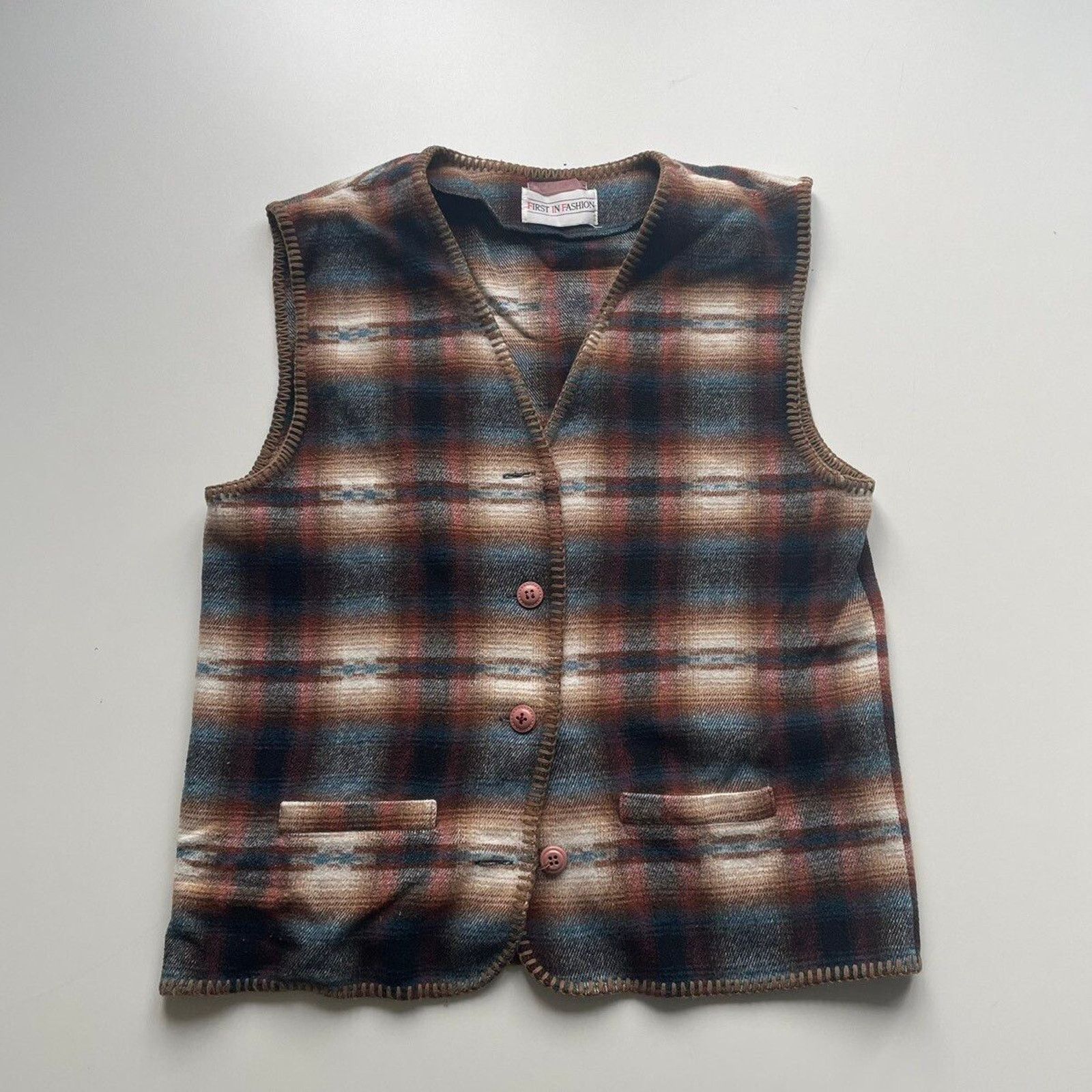 Vintage Vintage Plaid Fleece Wool Plaid Vest Button Up Large Rare Size US M / EU 48-50 / 2 - 1 Thumbnail