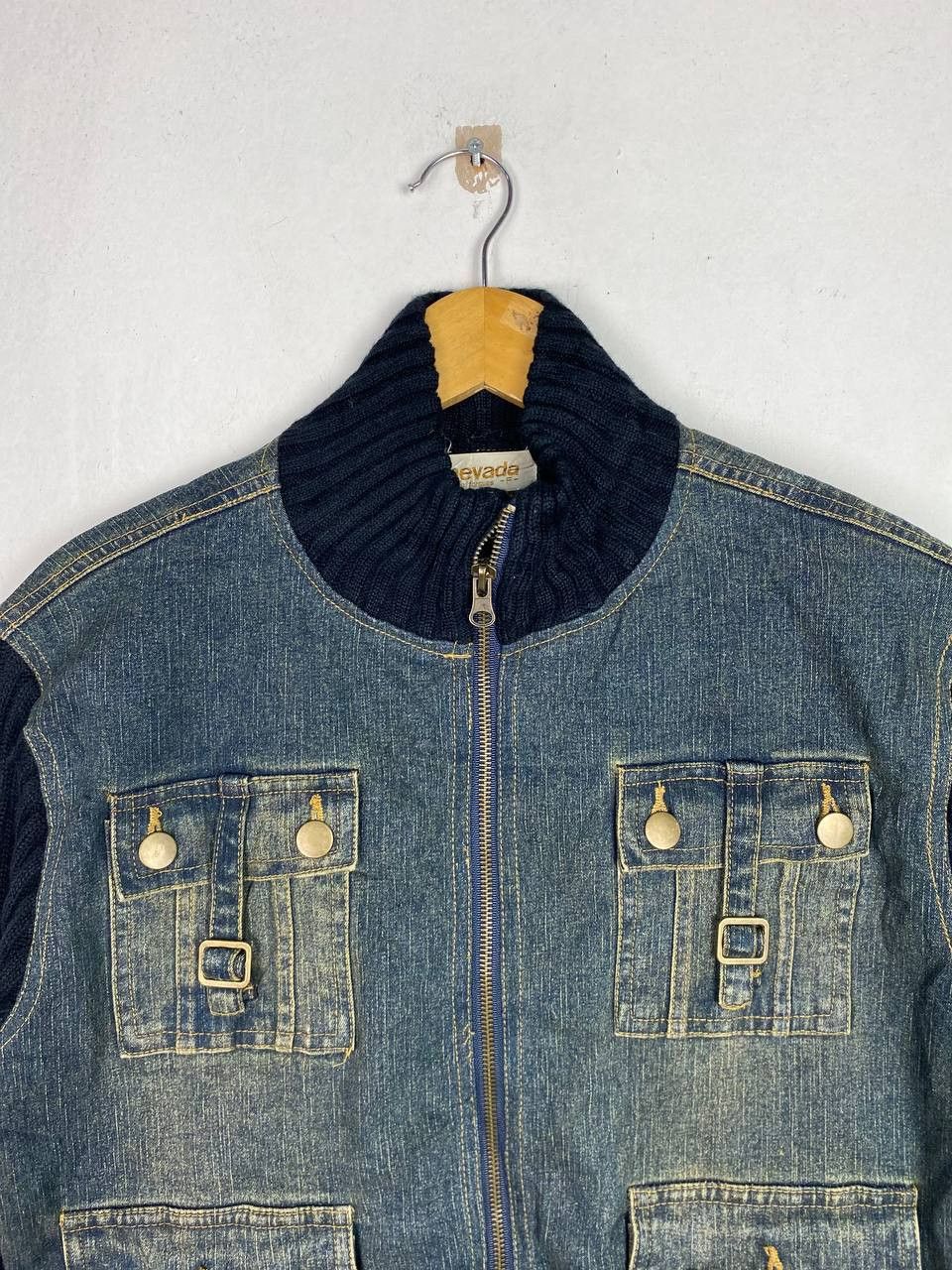 Japanese Brand vintage japanese brands denim jacket knitted sleeves Size M / US 6-8 / IT 42-44 - 2 Thumbnail