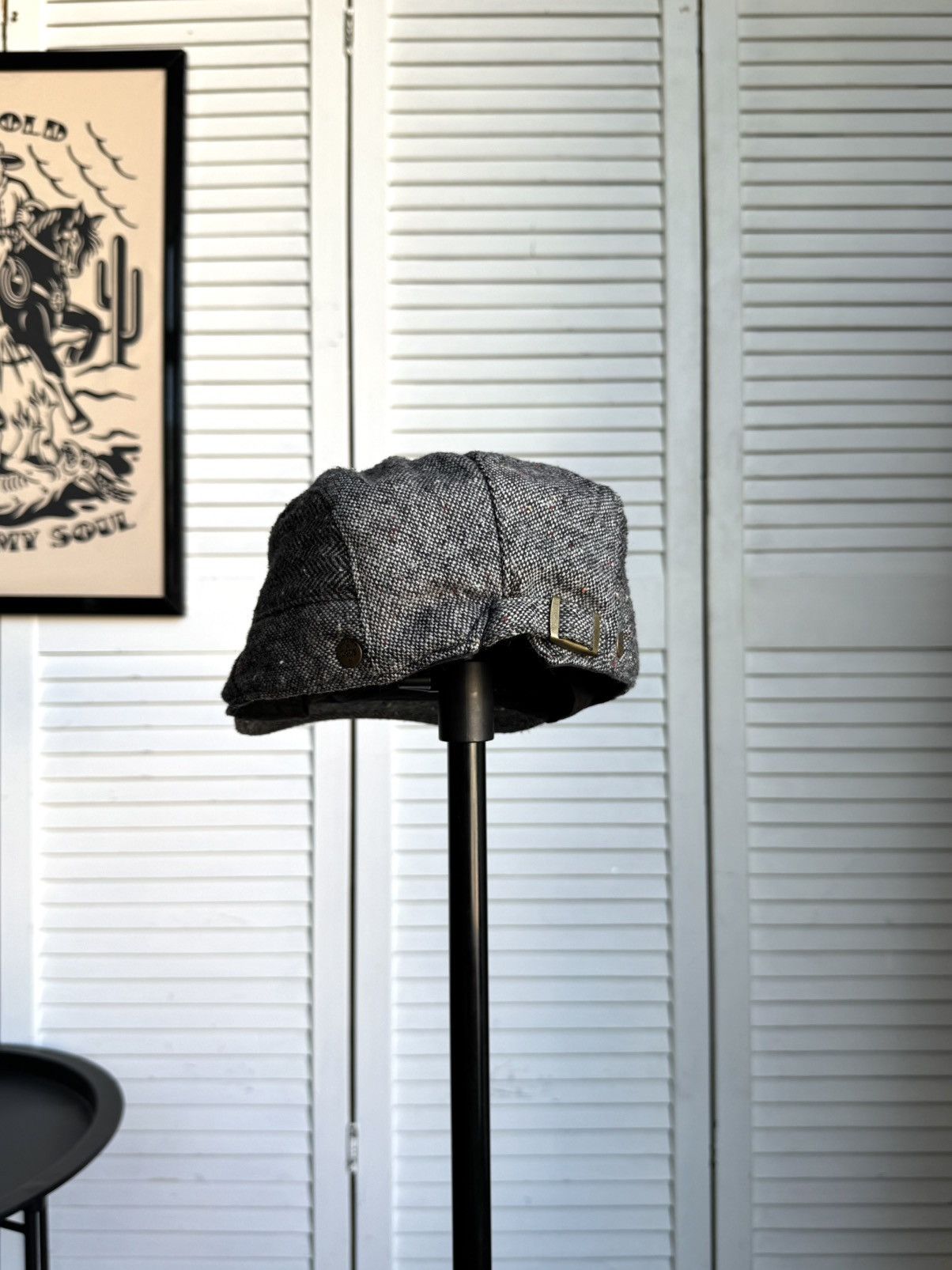 Vintage Vintage Tweed Ivy Cap / Flat Cap – Gray Herringbone Wool Size ONE SIZE - 9 Thumbnail