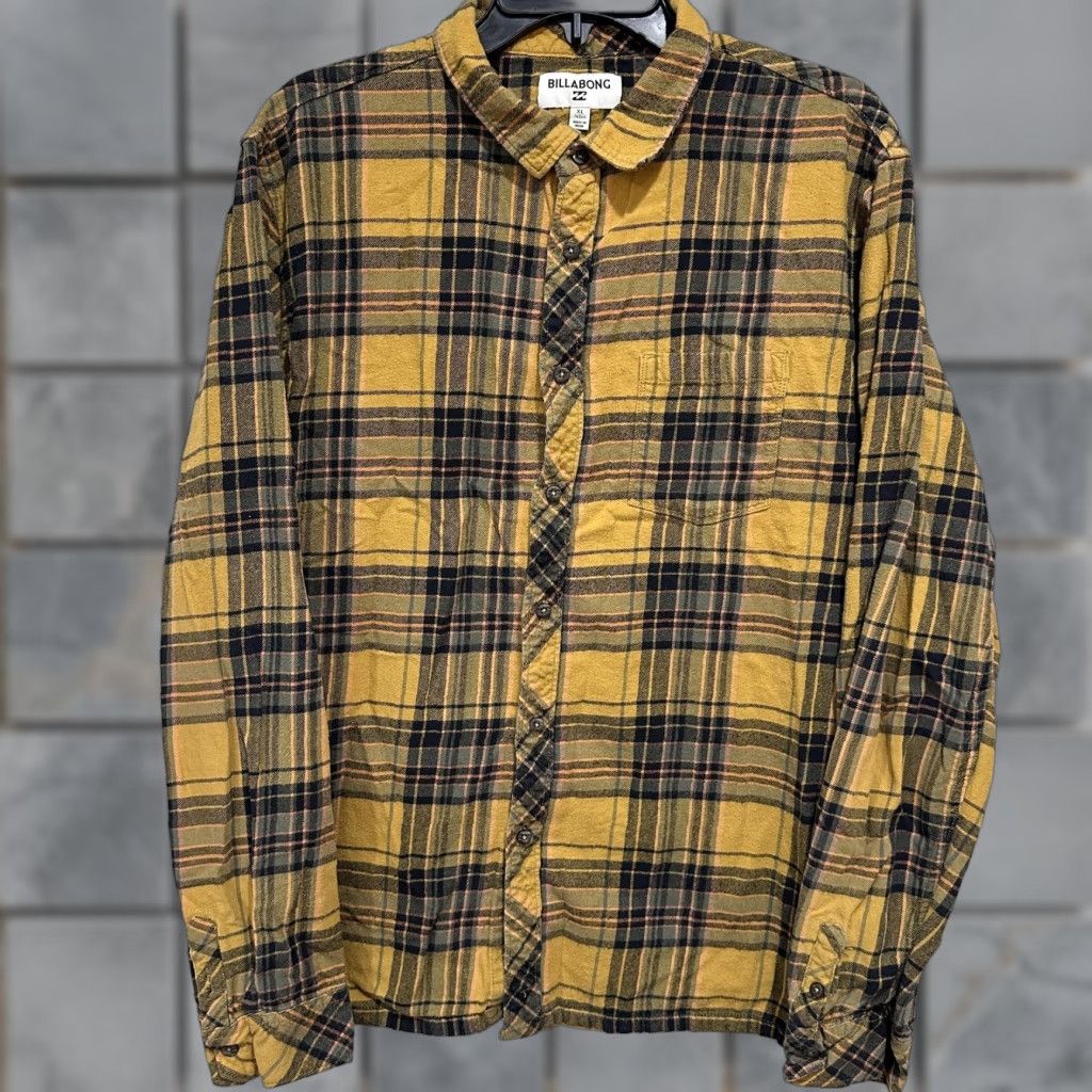Billabong Billabong Shirt XL Yellow Plaid Flannel Button Front Surf Grunge PILL Mens Size US XL / EU 56 / 4 - 1 Thumbnail
