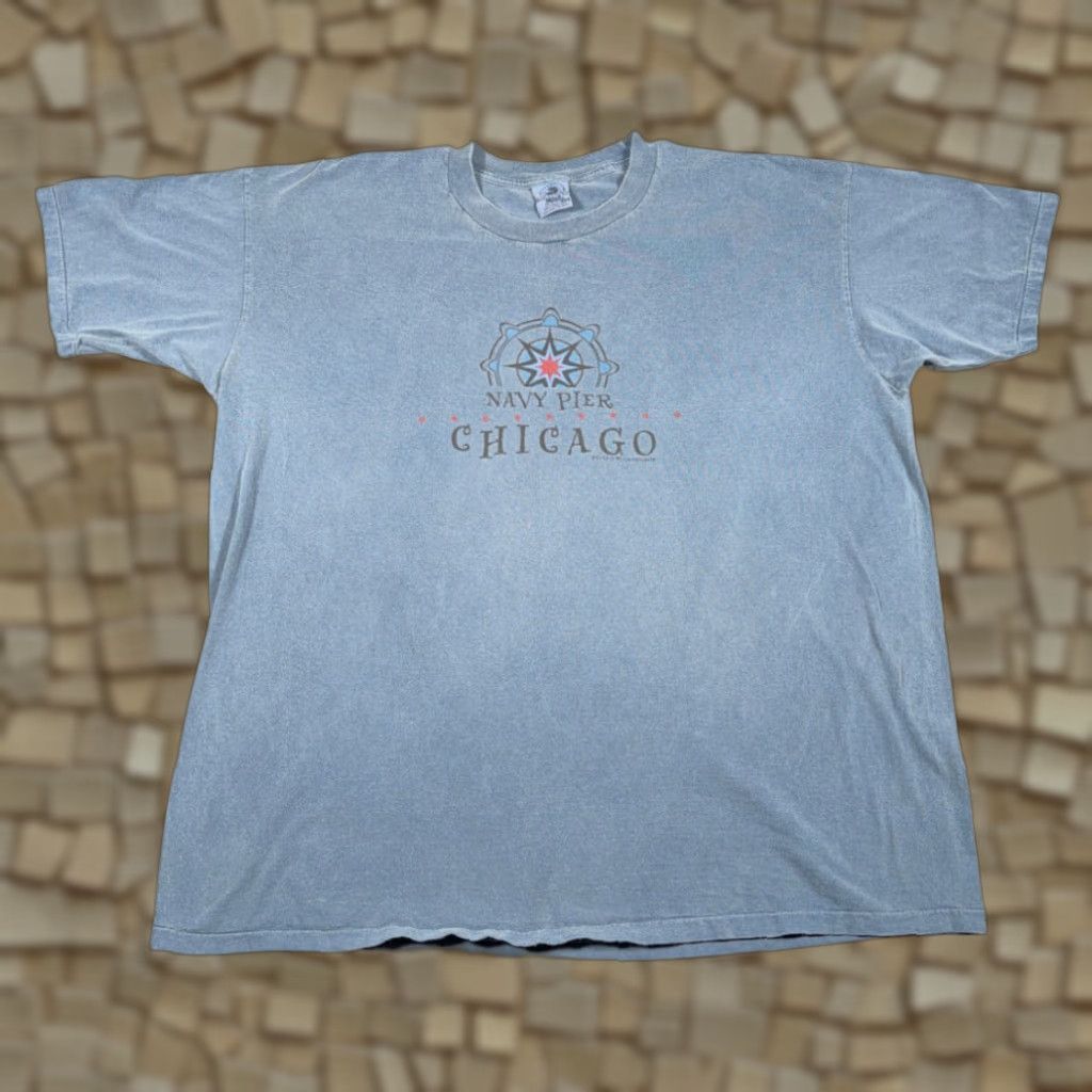 Anvil VINTAGE Chicago Shirt 2XL Navy Blue Adult T-Shirt 90s Anvil Authentic Pigment Dyed Navy Pier Chicago Mens Size US XXL / EU 58 / 5 - 1 Thumbnail