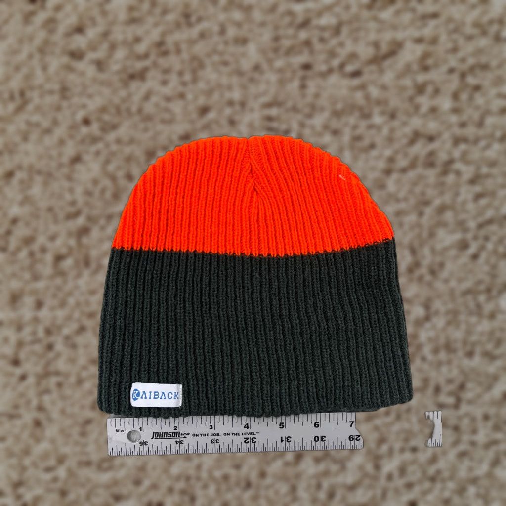 Vintage Kaiback Beanie Hat Adult One Size Gray Orange Knit 100% Acrylic Ski Snowboard Size ONE SIZE - 1 Thumbnail
