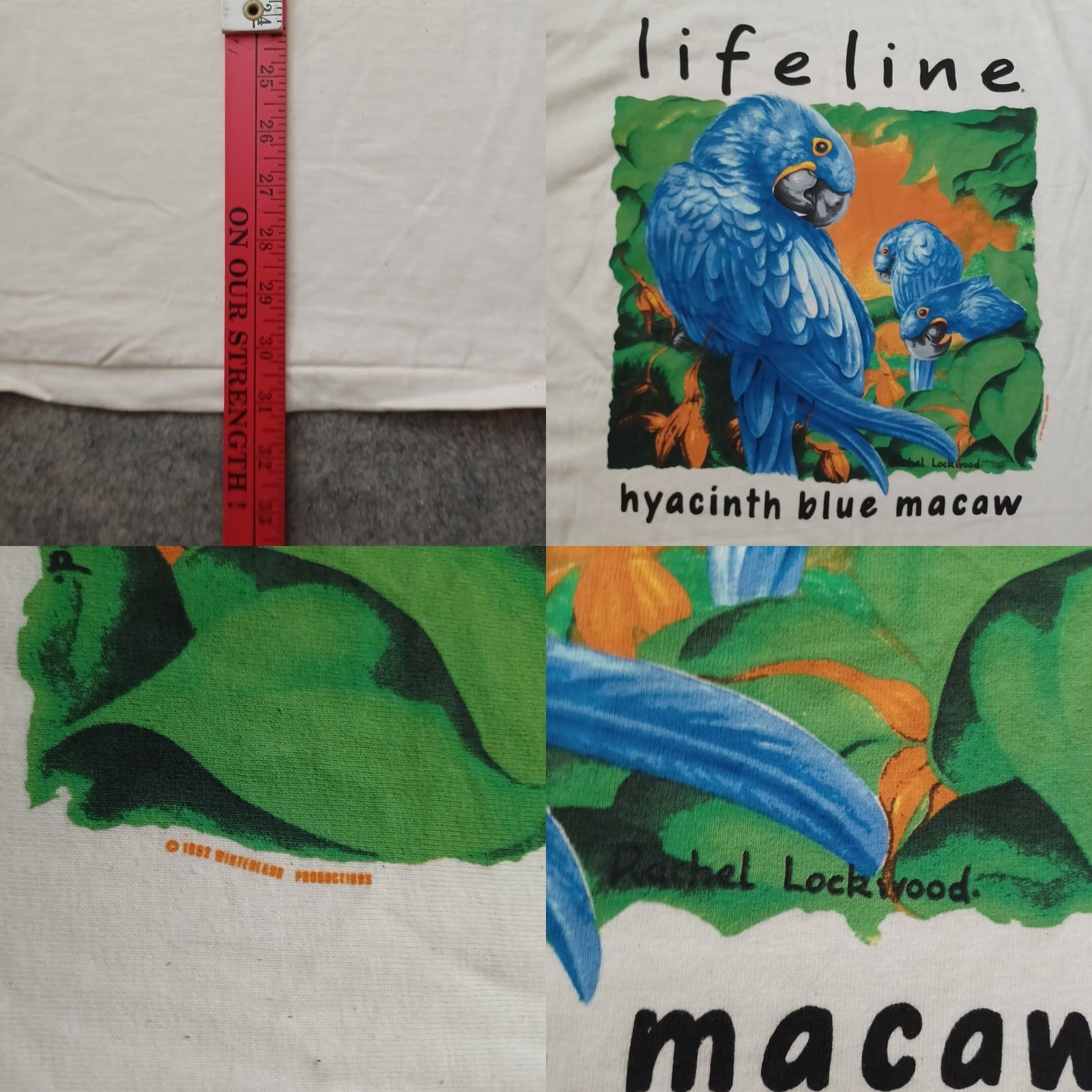 Hanes VINTAGE Hanes Lifeline T Shirt Mens XL Ivory Macaw Winterland 1992 Hanes Beefy-T Animals USA Shirt Mens XL Ivory Macaw 1990s Size US XL / EU 56 / 4 - 8 Thumbnail