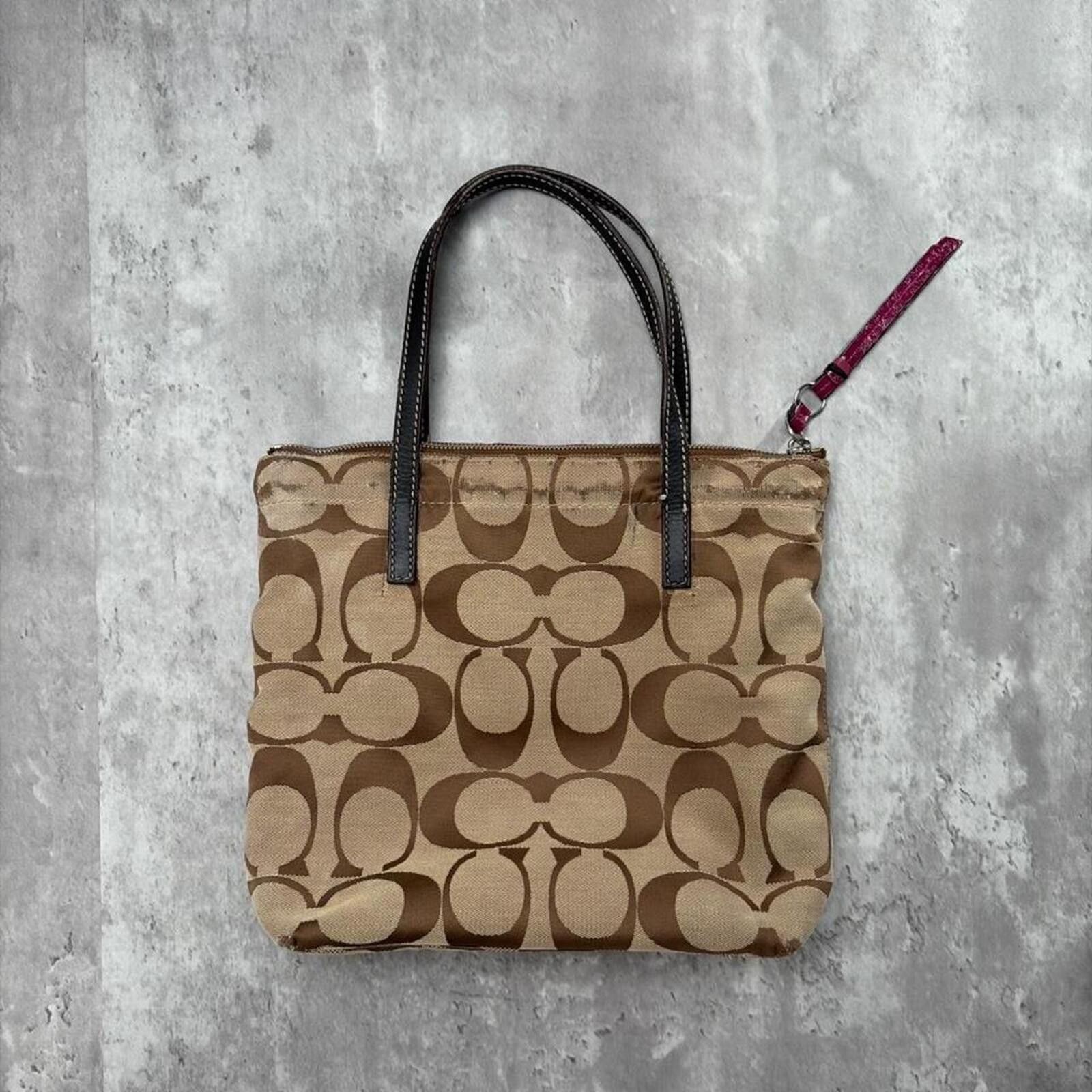 Coach Y2K Coach Signature Stripe Khaki Magenta Jacquard Tote Bag Size ONE SIZE - 2 Thumbnail