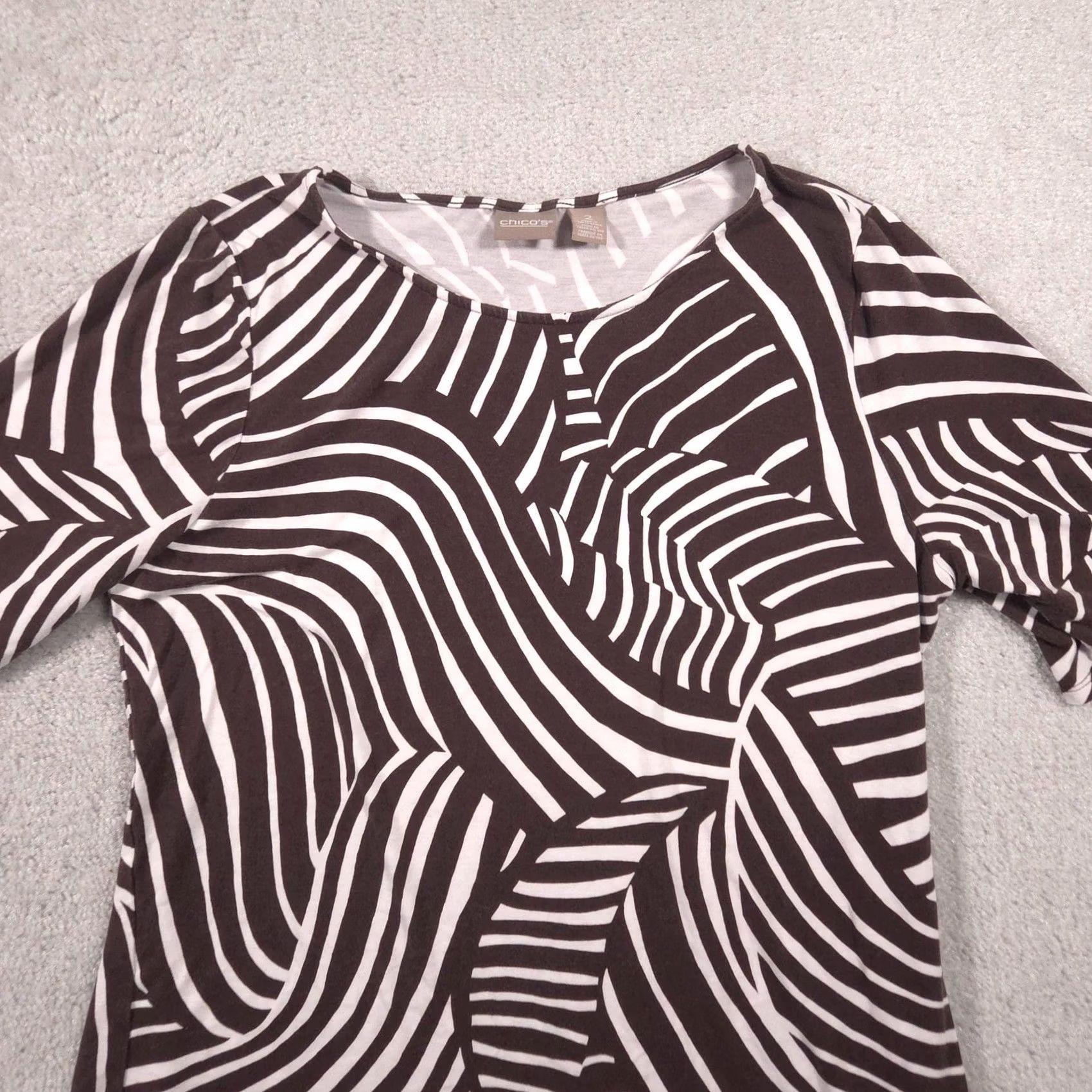 Vintage Chico's Shirt Womens 2 Brown Zebra Stripe Scoop Neck Short Sleeve Tie Hem Top Shirt Size XS / US 0-2 / IT 36-38 - 3 Thumbnail