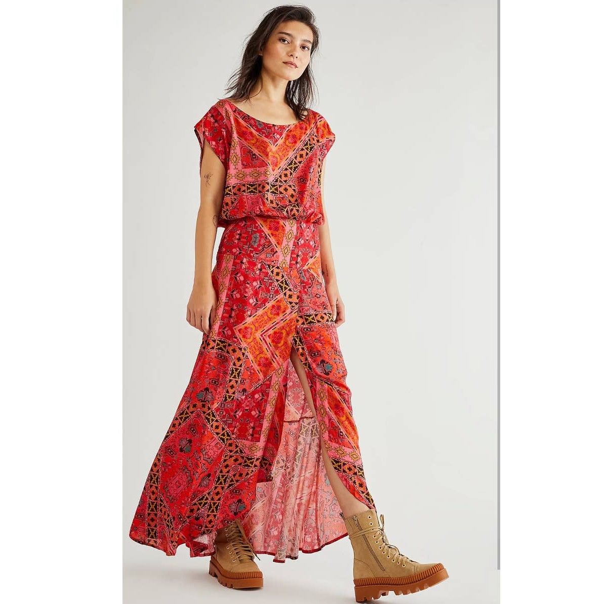 Free People New Blakely Boho Maxi Dress $148 SMALL Red Exaggerated Slit Size S / US 4 / IT 40 - 1 Thumbnail