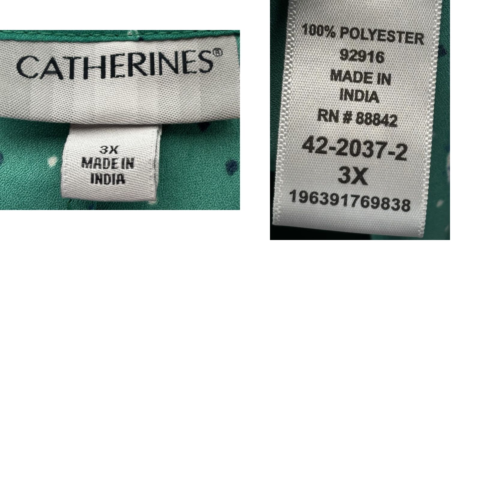 Vintage Catherines Top Blouse Womens 3X Plus Green Umbrellas Print Chiffon Tie Sleeve Button Up Size XXL / US 16-18 / IT 52-54 - 8 Thumbnail