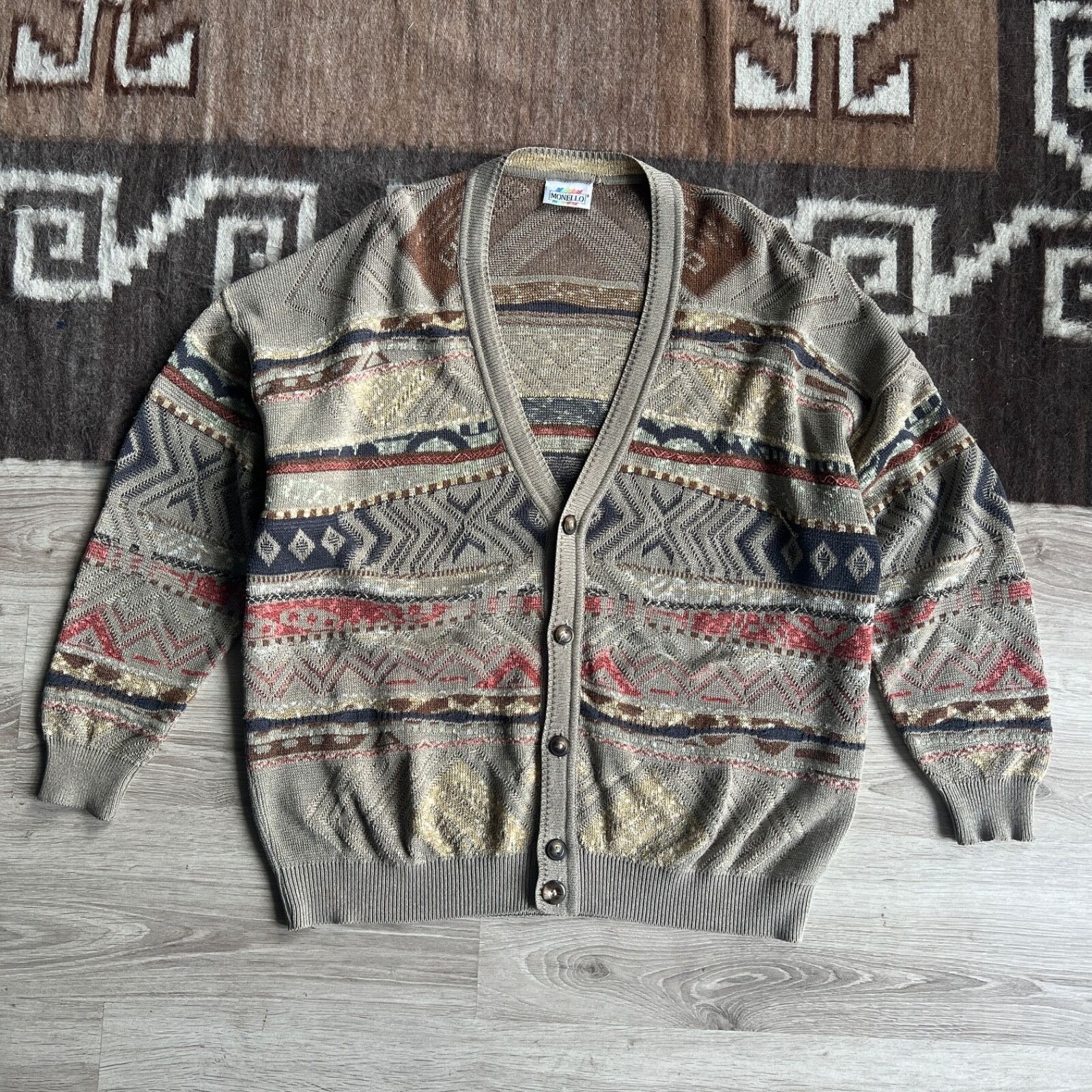 Vintage Monello Vintage Knit Cotton Cardigan Sweater 8703AC Size US XXL / EU 58 / 5 - 1 Thumbnail