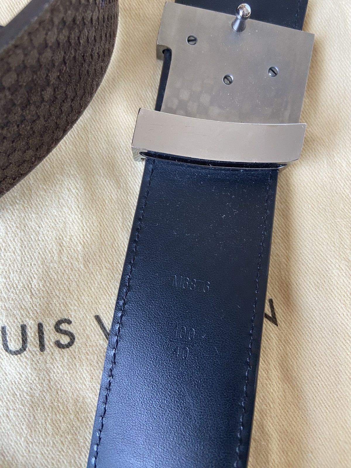 Louis Vuitton Louis Vuitton Brown Mini Damier Suede Initiales Belt Size 34 - 5 Thumbnail