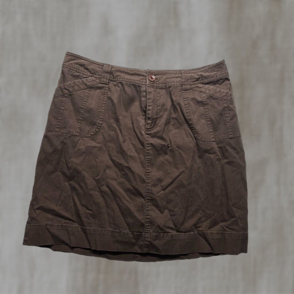 Vintage CJ Banks Skirt Midi Pencil Brown 14W Women Pockets Stretch Work Casual Slit Button Cotton Blend Spandex - Womens Size 36" / US 14 / IT 50 - 1 Thumbnail