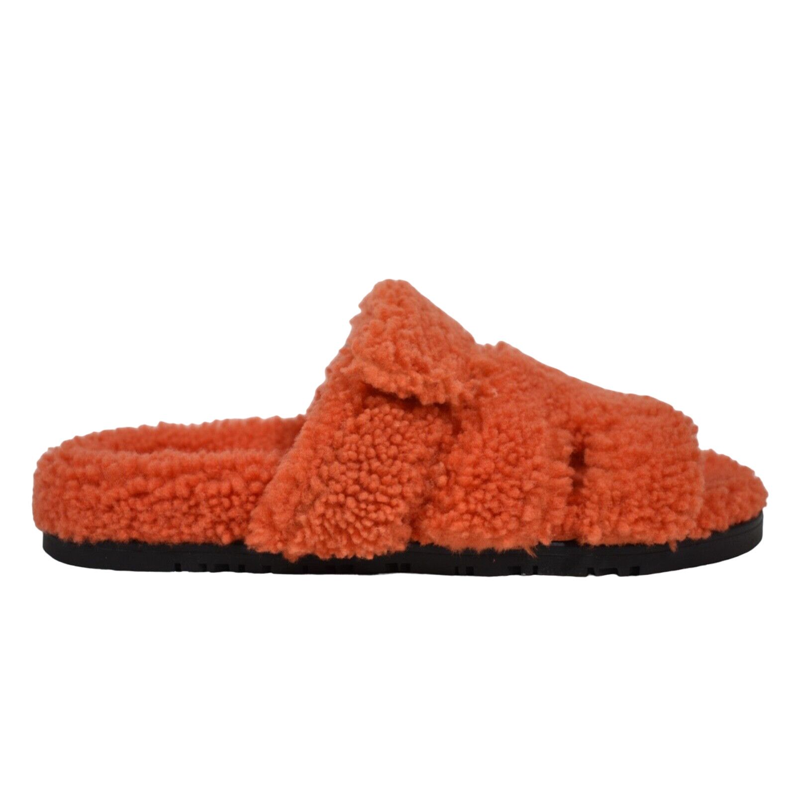 Hermes Chypre Sandal Teddy Shearling Fur Orange H Logo