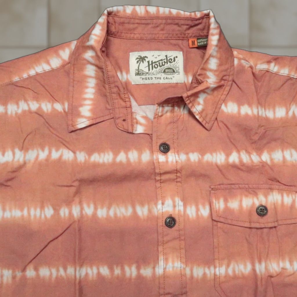 Howler Brothers Howler Bros Shirt Mens Medium Rust Orange San Gabriel Striped Short Sleeve Button-Up Casual Workwear 44 in Regular All Seasons Pockets Lightweight Size US M / EU 48-50 / 2 - 1 Thumbnail
