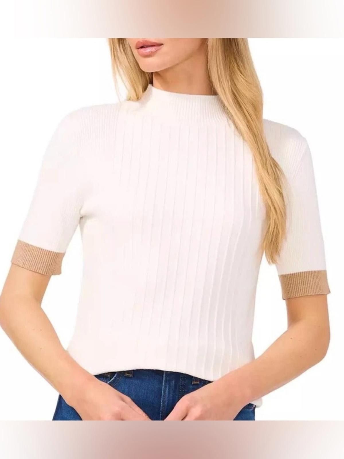 Opening Ceremony CeCe / Ribbed Mock Neck Sweater Top / White Tan Size L / US 10 / IT 46 - 1 Thumbnail