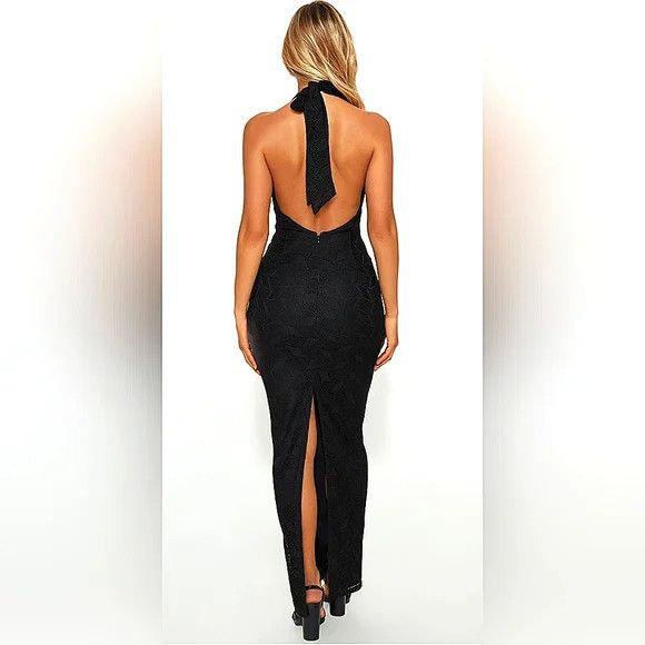 Katy Crochet Backless Halter Maxi Dress Beach Summer Travel