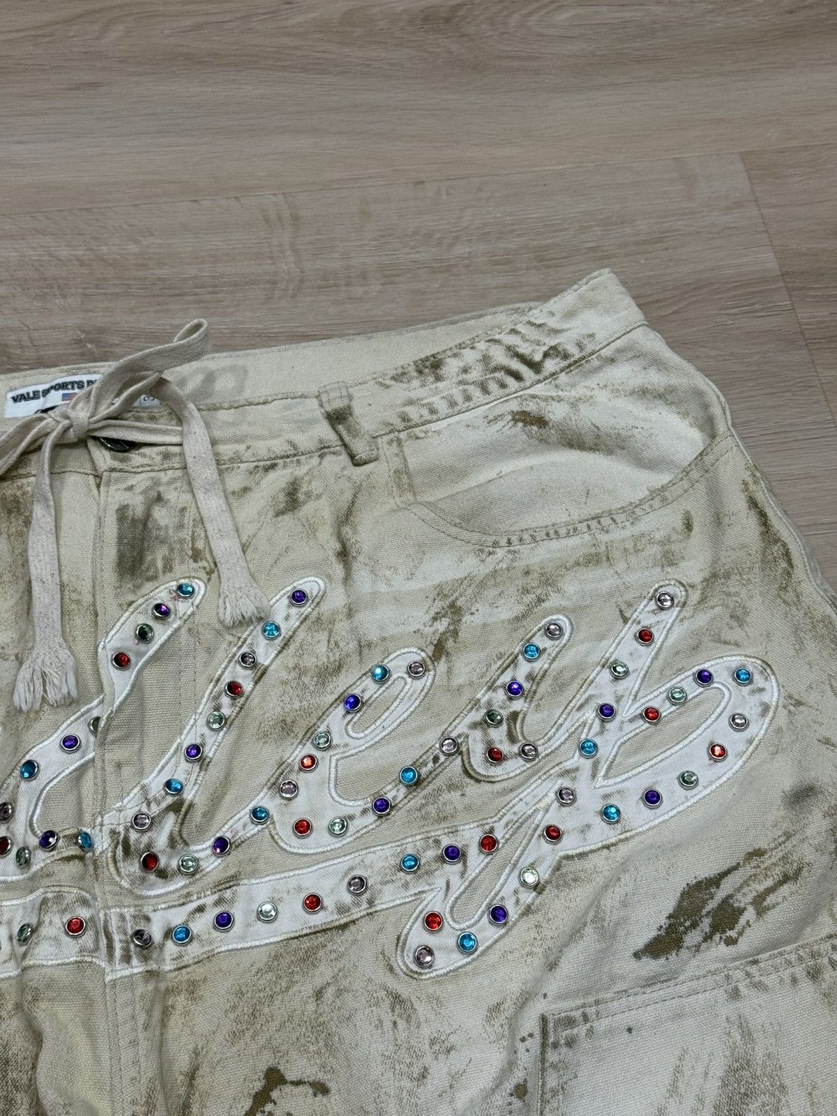 Vale Vale Reeses Rhinestone Denim Jean Shorts Size US 36 / EU 52 - 4 Thumbnail