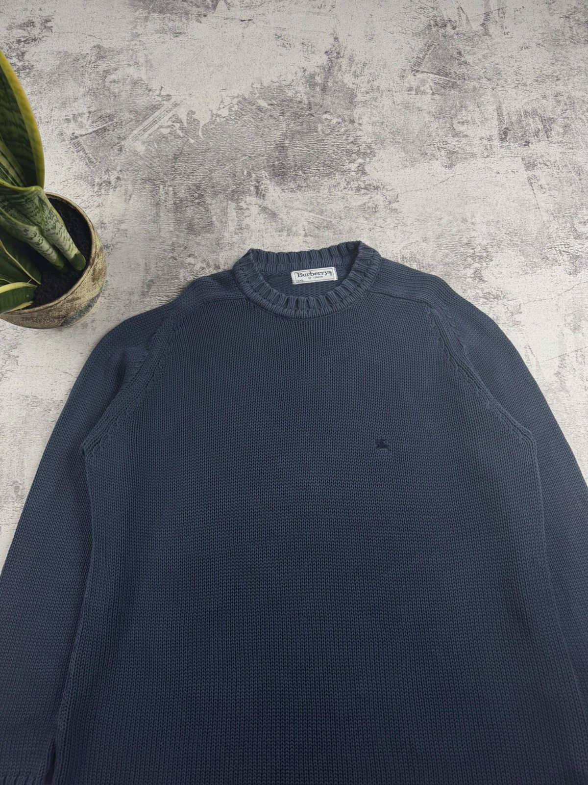 Burberry Burberrys Vintage 90s Men’s XXL Blue Knitted Cotton Sweatshirt Sweater Pullover Size US XXL / EU 58 / 5 - 4 Thumbnail