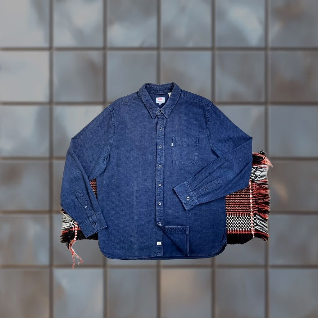 Levi's VINTAGE Levi's Shirt XL Indigo Brocade Raised Pattern RARE 2018 USA Oak Cone Mills Blue Mens Size US XL / EU 56 / 4 - 1 Thumbnail