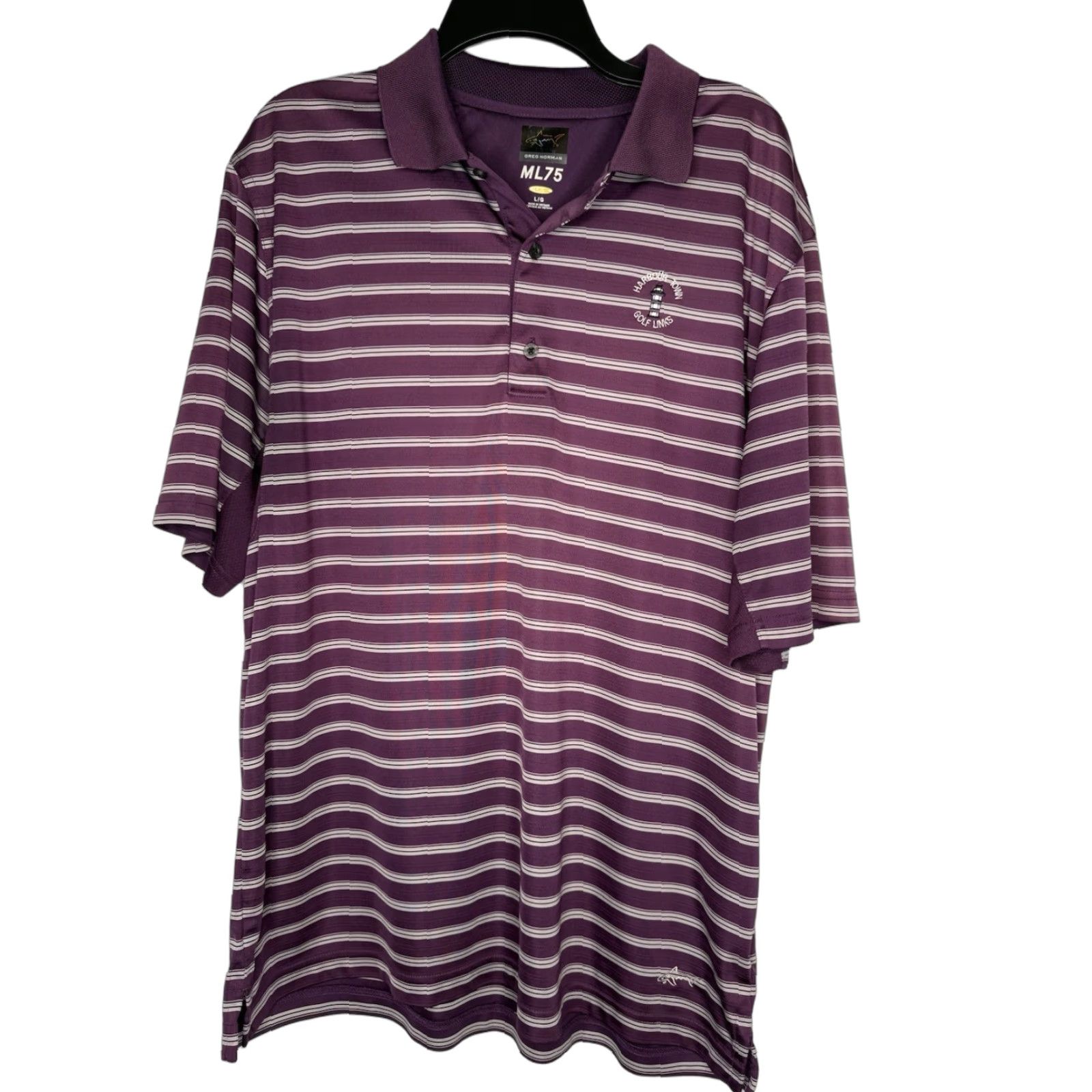 Vintage Greg Norman Polo Shirt Mens L Golf Logo Purple Striped Harbor Town Size US L / EU 52-54 / 3 - 1 Thumbnail