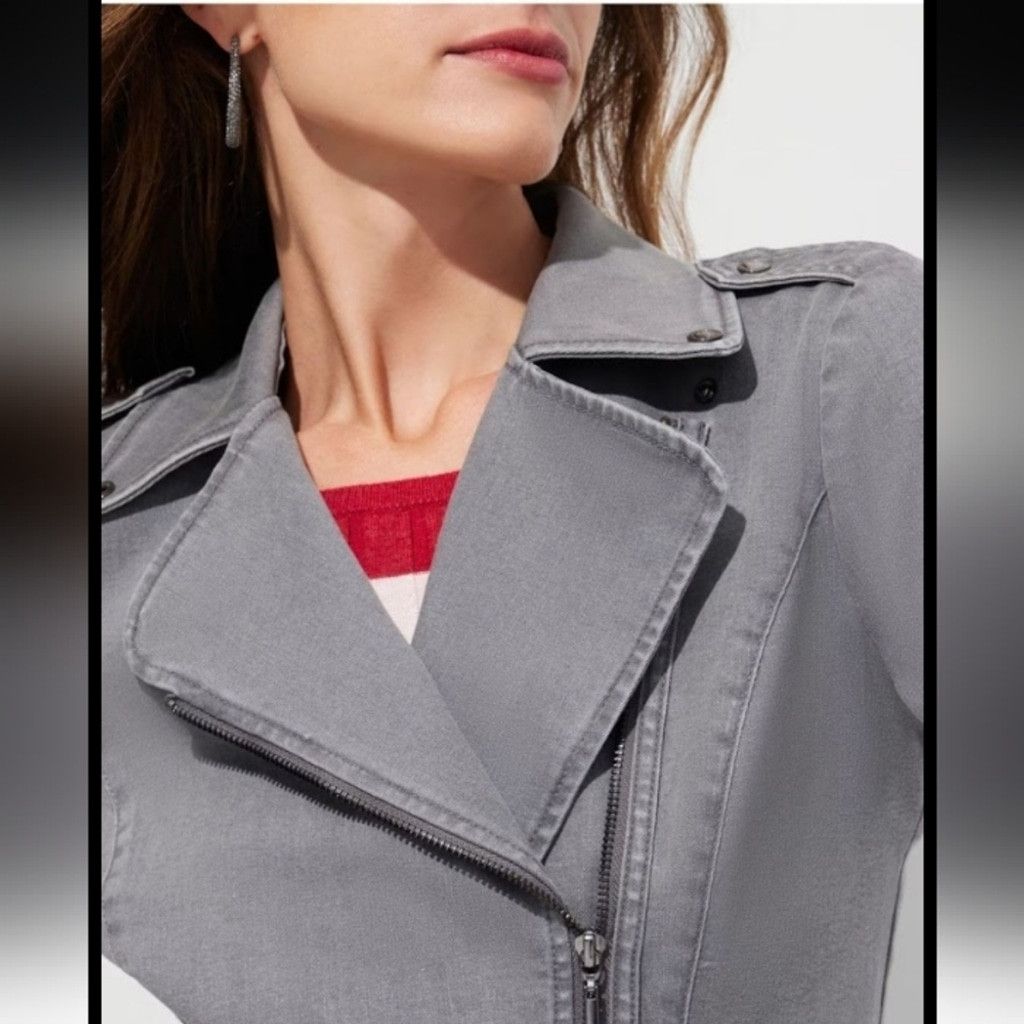 White House Black Market EUC Denim Moto Jacket From WHBM Size XXS / US 00 / IT 34 - 6 Thumbnail