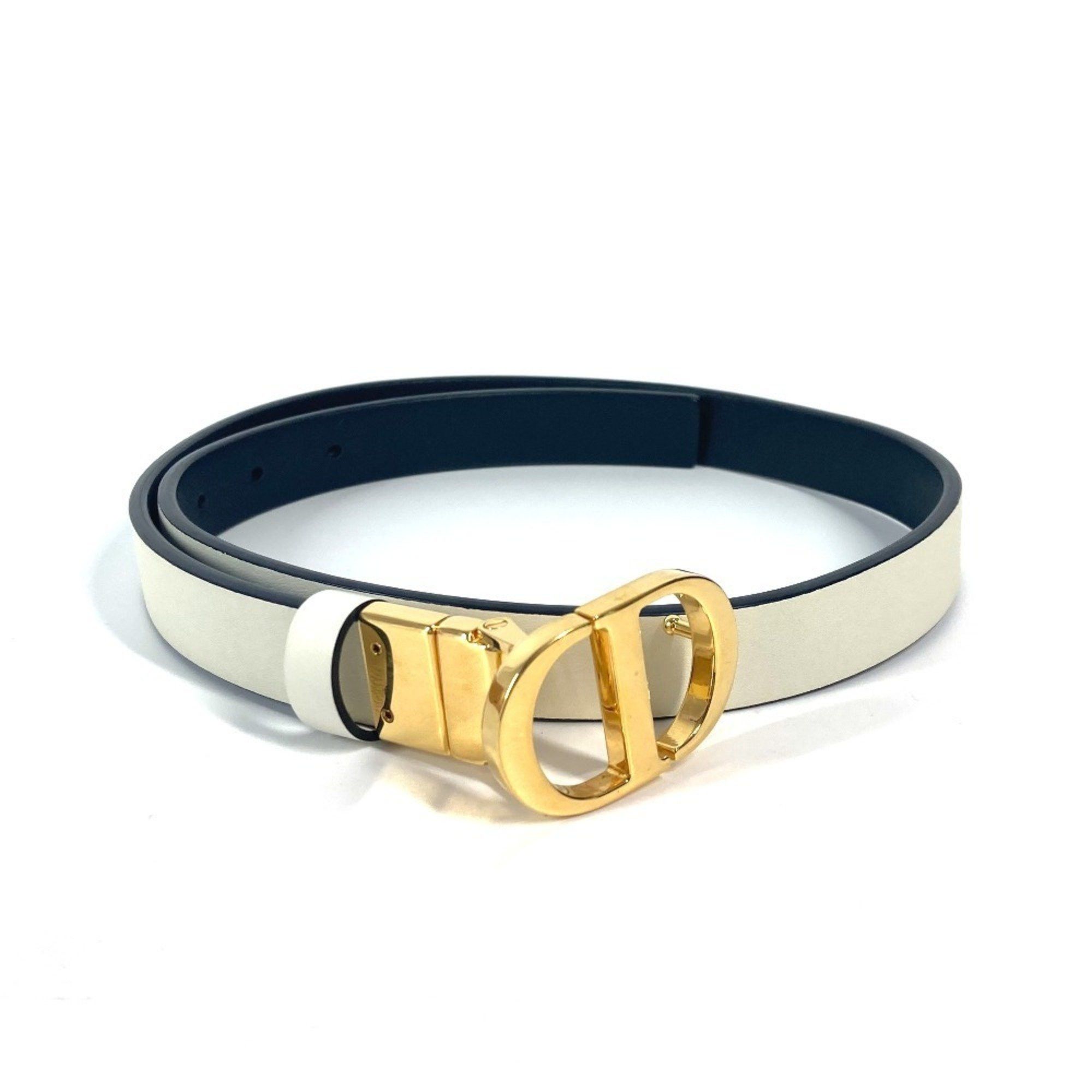 Christian Dior Dior CD Buckle Accessory Belt Leather Women's White
