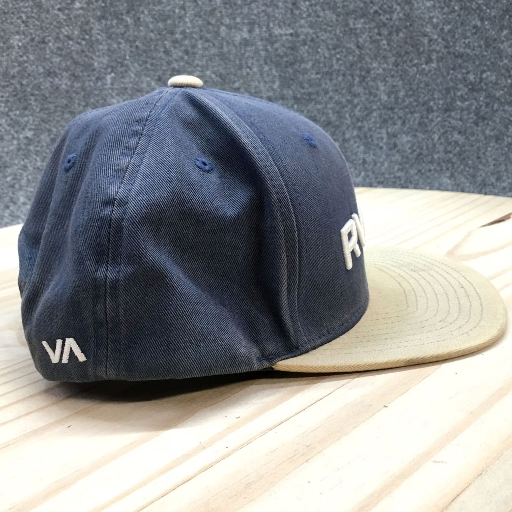 RVCA RVCA Snapback Cap Hat Mens One Size Blue Beige Cotton Adjustable Flat Brim Size ONE SIZE - 5 Thumbnail