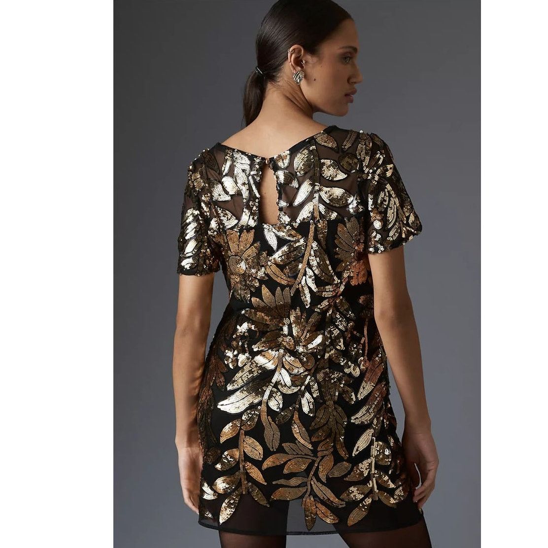 Anthropologie New Maeve Short-Sleeve Sheer Embellished Mini Dress X-Small Size XS / US 0-2 / IT 36-38 - 4 Thumbnail