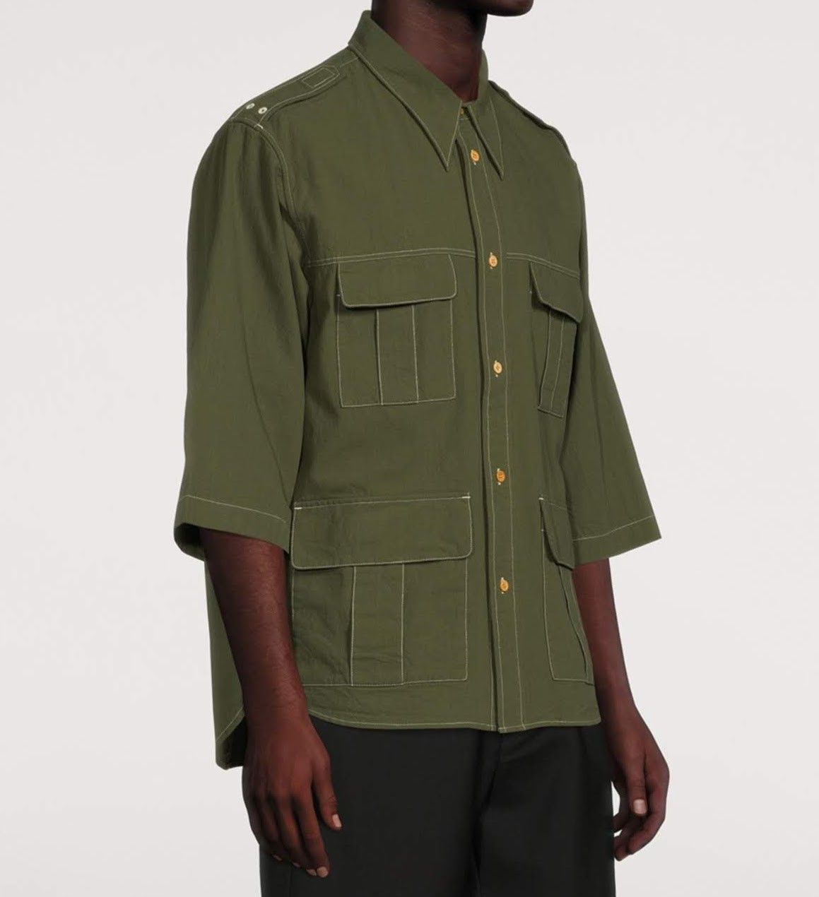 image of Acne Studios Cotton Three-Quarter Sleeve Shirt in Green, Men's (Size Medium)