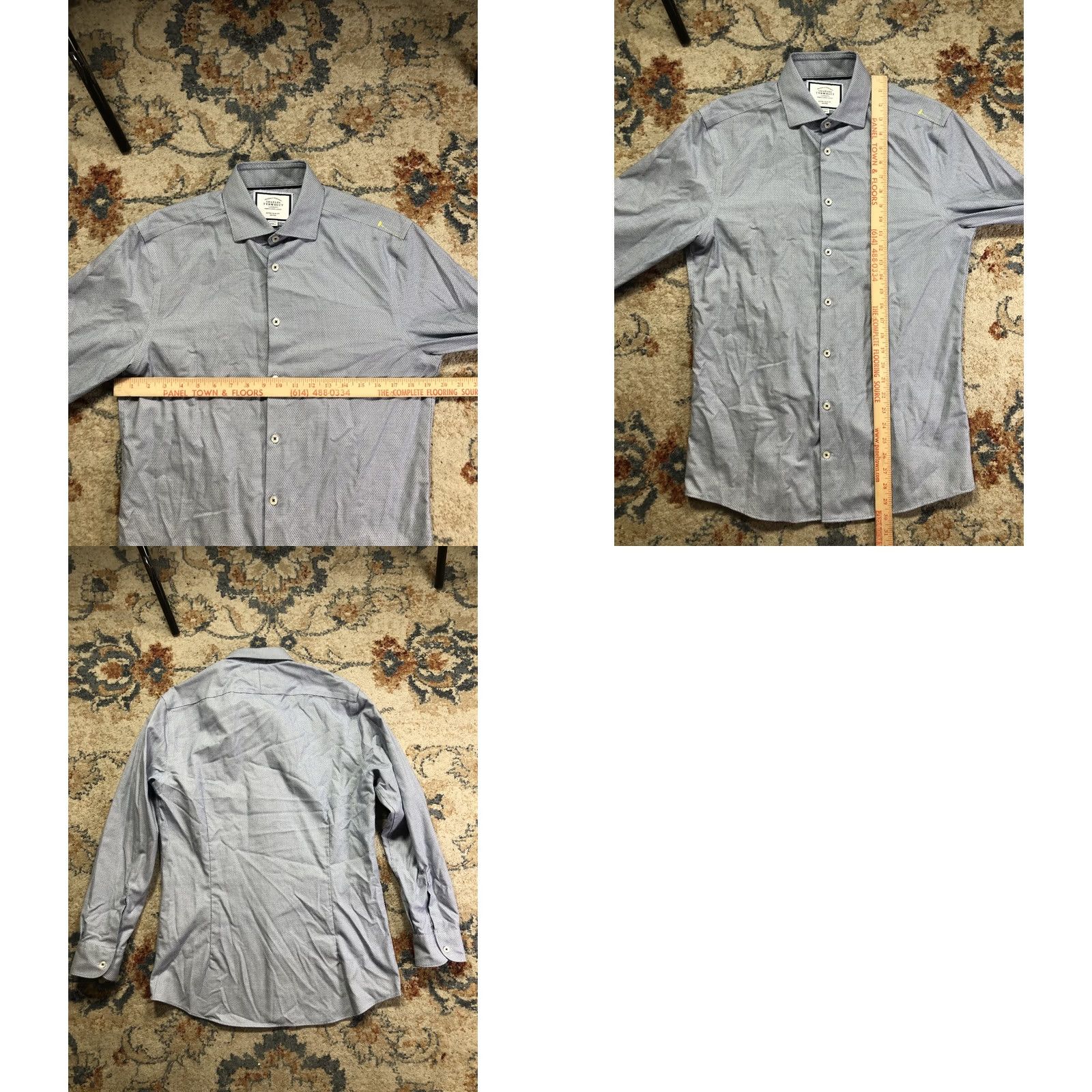 Charles Tyrwhitt Charles Tyrwhitt Dress Shirt Mens 15.5 32/33 Blue Geometric Extra Slim Non-Iron Shirt Men Size 42R - 8 Thumbnail