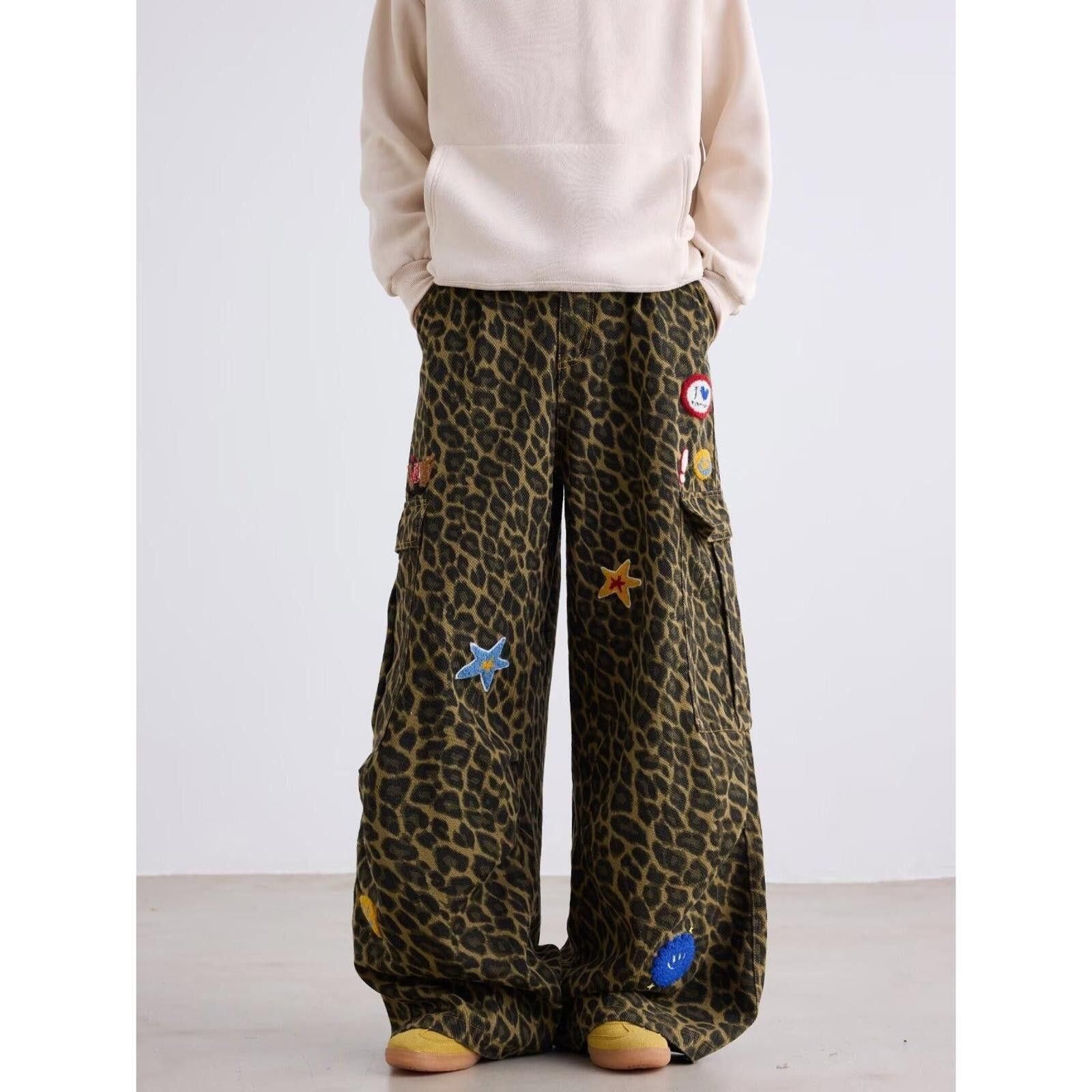 Other Leopard Print Wide Leg Cargo Pants with Patches Size US 27 - 1 Thumbnail